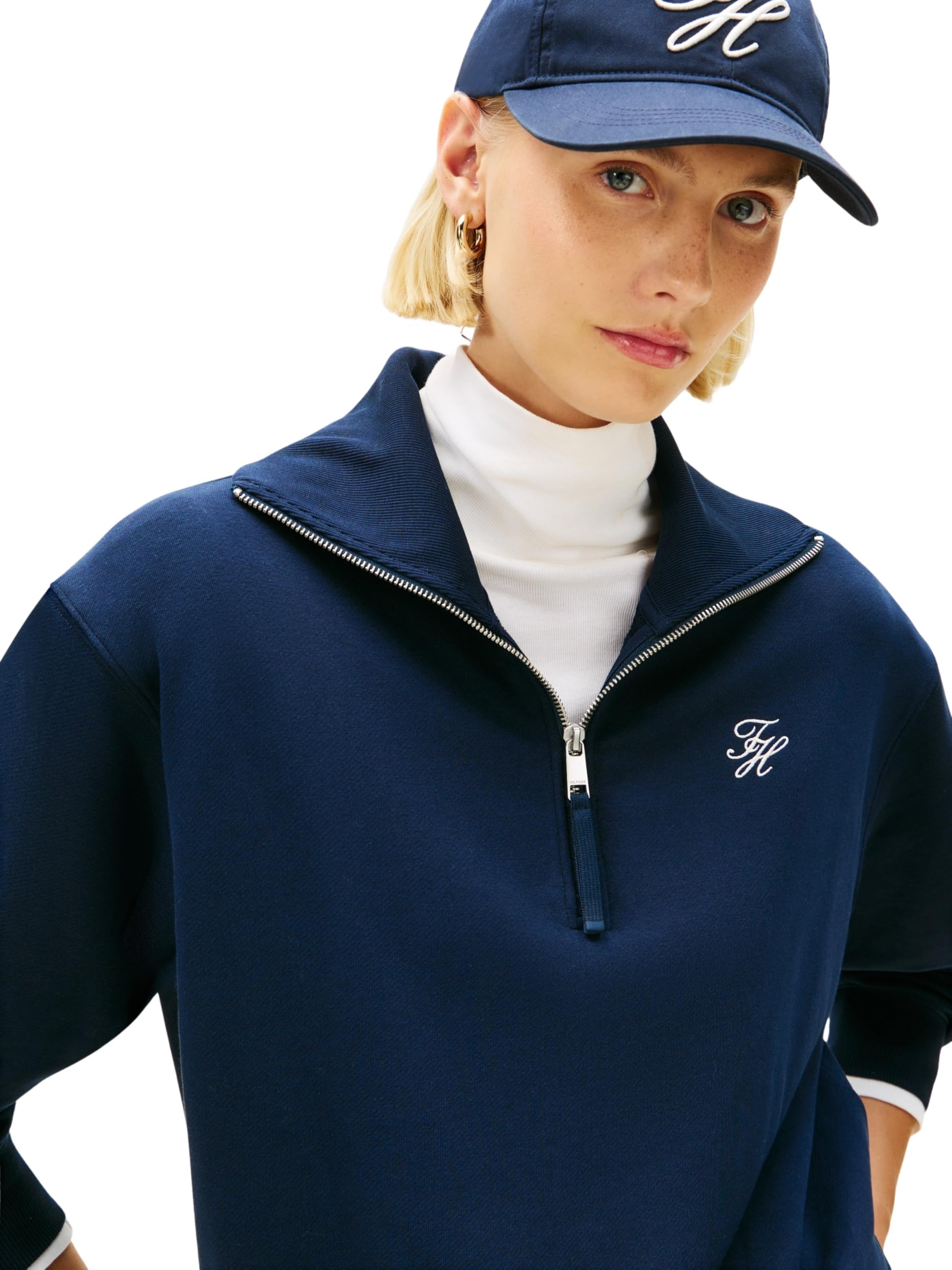 Tommy Hilfiger Th Script Half Zip Terry Swtshrt Ww0ww49470 Sweat-Shirt Semi-zippé Femme (Lot de 1)