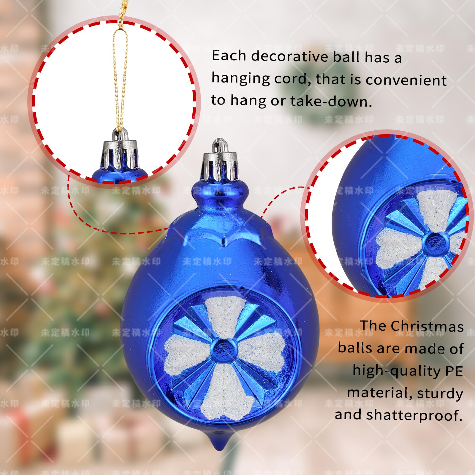 Juego de 100 bolas para árbol de Navidad con decoración, azul, plateado y blanco, inastillables, para colgar en el árbol de Navidad