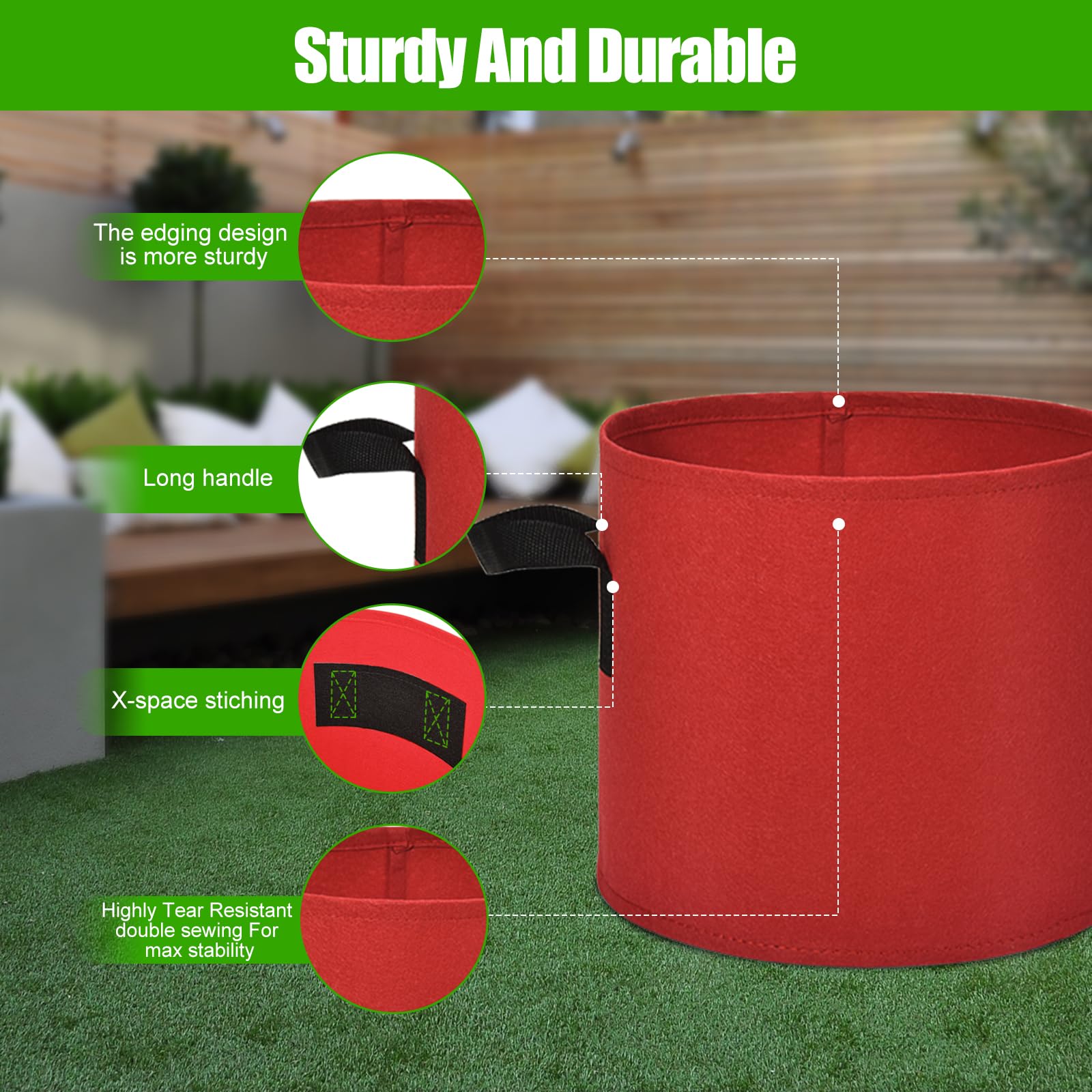 Lot de 6 sacs de culture de 37 litres en tissu multicolore avec longues poignées pour jardin, légumes, fleurs, créer un jardin coloré