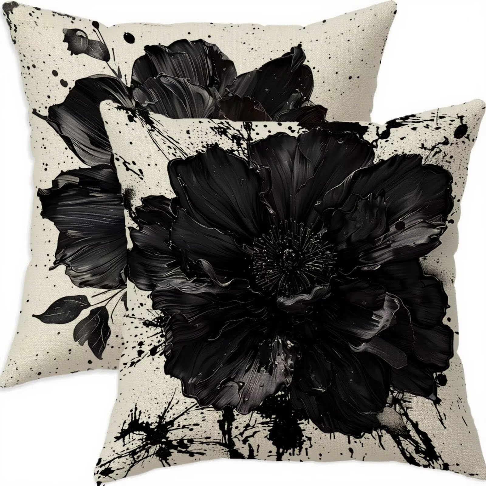 Housse de coussin 65x65 cm lot de 2 en lin imperméable noir