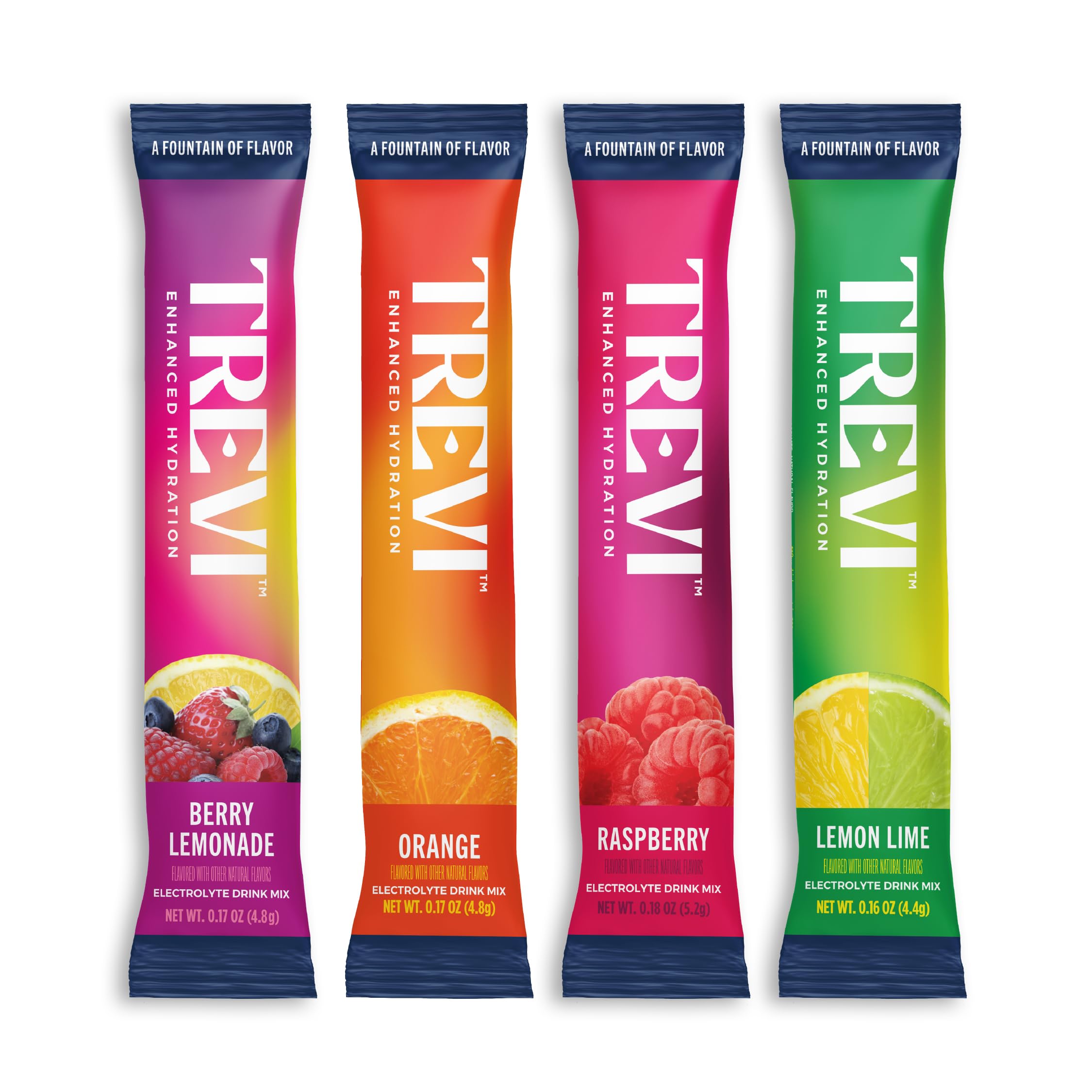 trevi sugar free electrolytes - drink mix hydration powder packets - 28 count - original variety pack - berry lemoande lemon lime raspberry orange