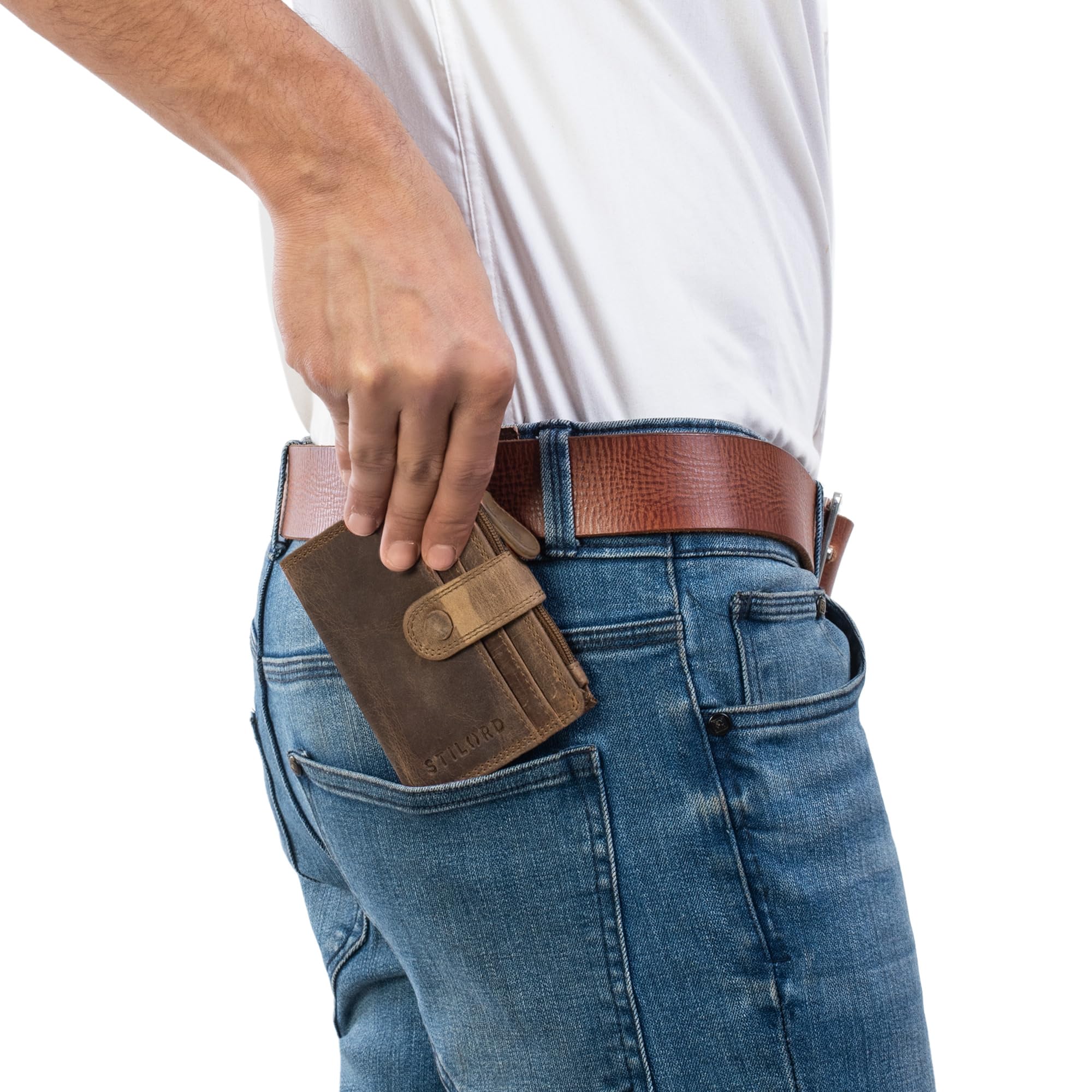 STILORD "Beckett Mini Portefeuille Hommes Cuir RFID et NFC Porte-Carte Porte-Monnaie Portefeuille Cuir Véritable Couleur:Marron Moyen