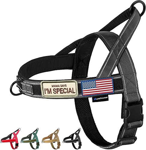 Arnés sin tirones para perro, con mango acolchado suave, tira reflectante a prueba de fugas y ajuste rápido para ajustar el arnés del perro, fácil