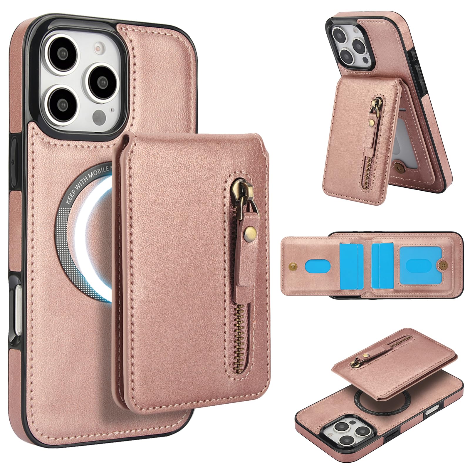 DMaos Étui Classique Pour IPhone 16 (6,1 Pouces) Avec Porte-cartes Amovible - Cuir Synthétique Bleu - Compatible MagSafe - Support Intégré