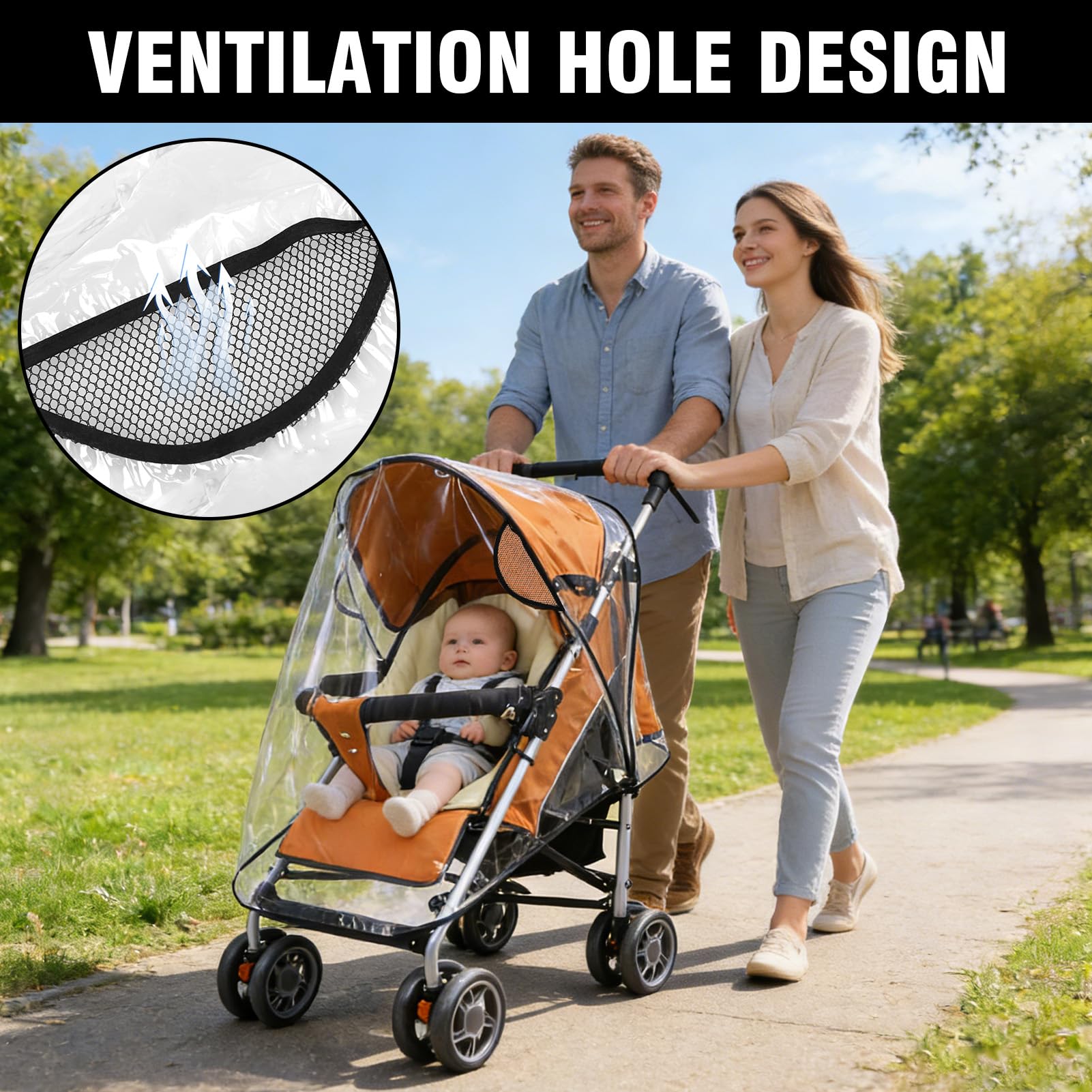 Universal Rain Cover for Pushchair Stroller Waterproof & Breathable RainCover for Pram Baby Buggy Large Rain Cover for Sun Wind Snow Dust Protection Transparent Weather Shield Fits Most Pushchairs - Image 4