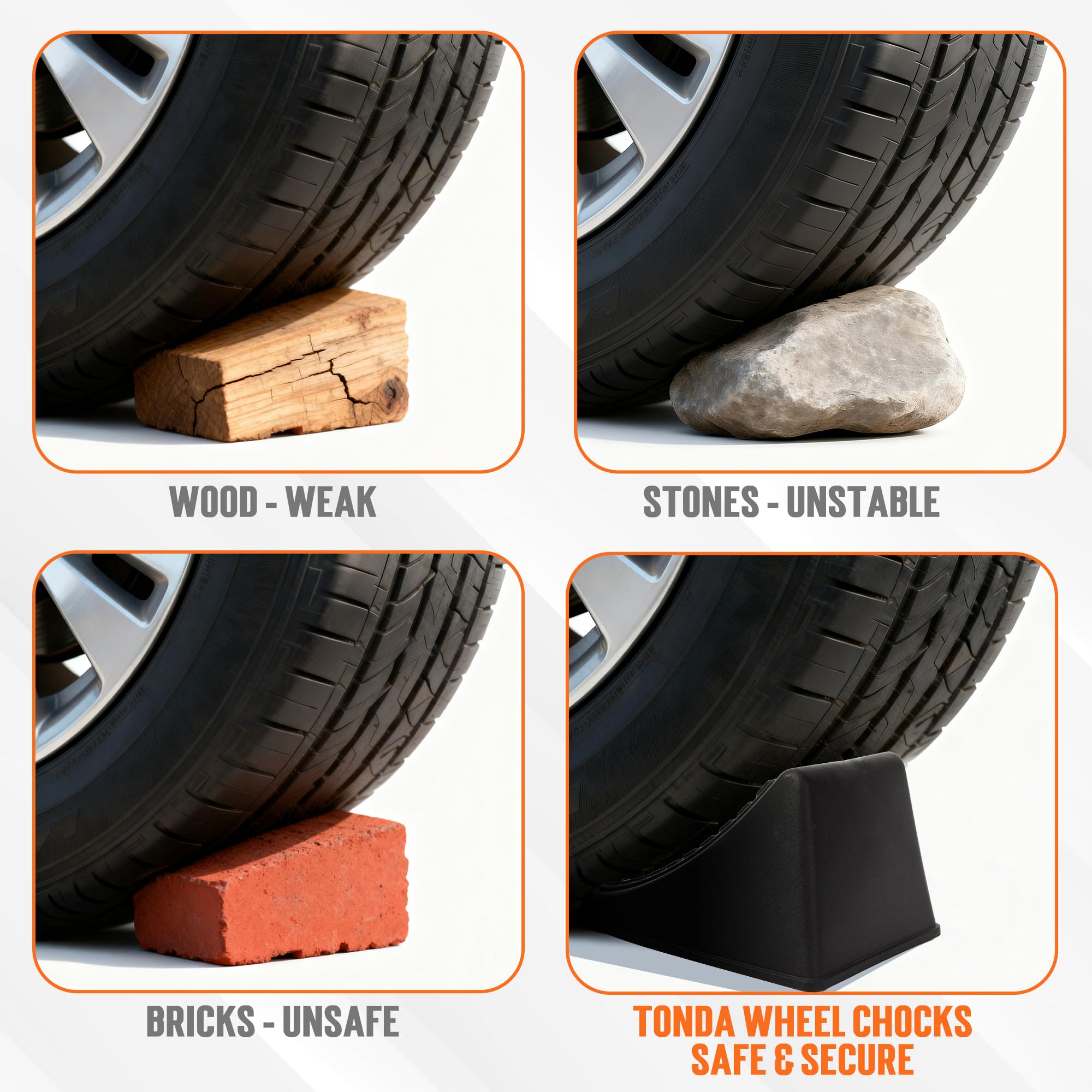 TONDA Unterlegkeile, robuster Radkeil für Auto, Reiseanhänger, Wohnmobil – 20,3 x 12,9 x 12,9 cm – 2 Stück, Schwarz
