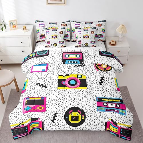 Miniatura 3 de Erosebridal Juego de ropa de cama retro con música de Memphis, 7 piezas, tamaño matrimonial de los años 80 y 90, ropa de cama en una bolsa con