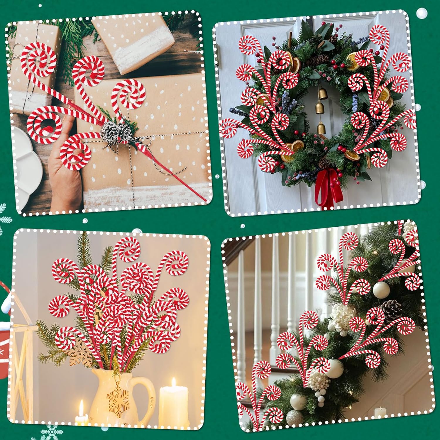 RINOLY 6 Pcs Christmas Tree Topper,17 in Red and White Candy Cane Christmas Tree Picks, Gingerbread Tree Picks Christmas Tree Decorations Candy Cane Ornaments Holiday Decors Vase Filler - Image 5