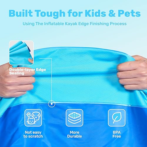 Vista 2 de SLOOSH Tapete antideslizante de 72 pulgadas para salpicaduras, juguetes de agua para exteriores, tapete de juego para niños y perros, regadera Azul