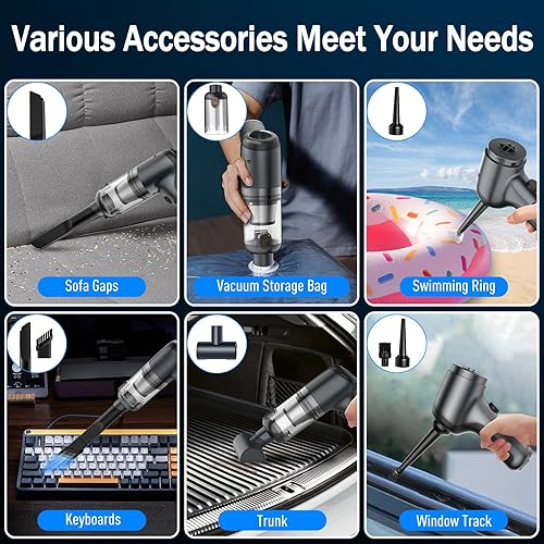 Miniatura 4 de Mini aspiradora de automóvil, aspiradora de mano 3 en 1 inalámbrica 12000 Pa de alta potencia, aspiradora portátil de 2 velocidades sin escobillas,