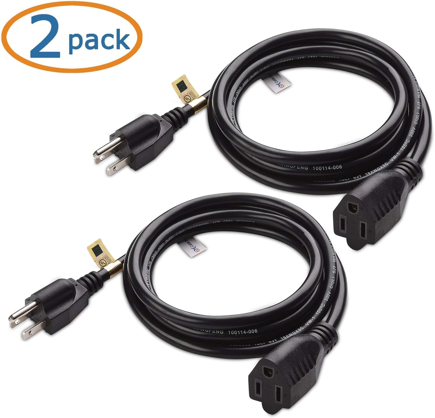 Cable Matters 2-Pack 16 AWG Heavy-Duty AC Power Extension Cord in 10 Feet (NEMA 5-15P to NEMA 5-15R) & 1.5 Foot 2 Outlet Power Splitter Cord