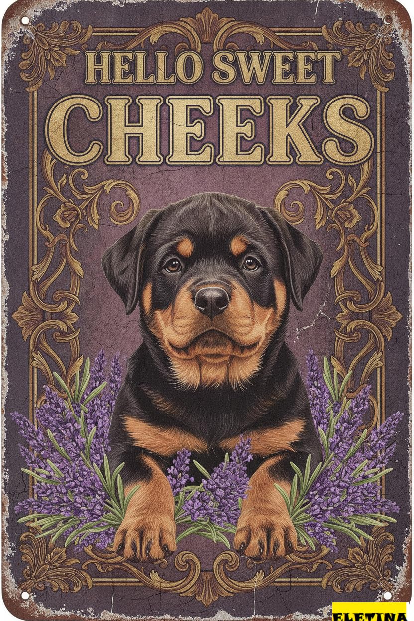 Personalized Sign for Man Cave Rottweiler Tin 8x12in Vintage Dog Metal Hello Sweet Cheeks Funny Tin Retro Metal Home Farm Toilet Restroom Washroom Wall Decor Gift(2814b) Private Property Decorative