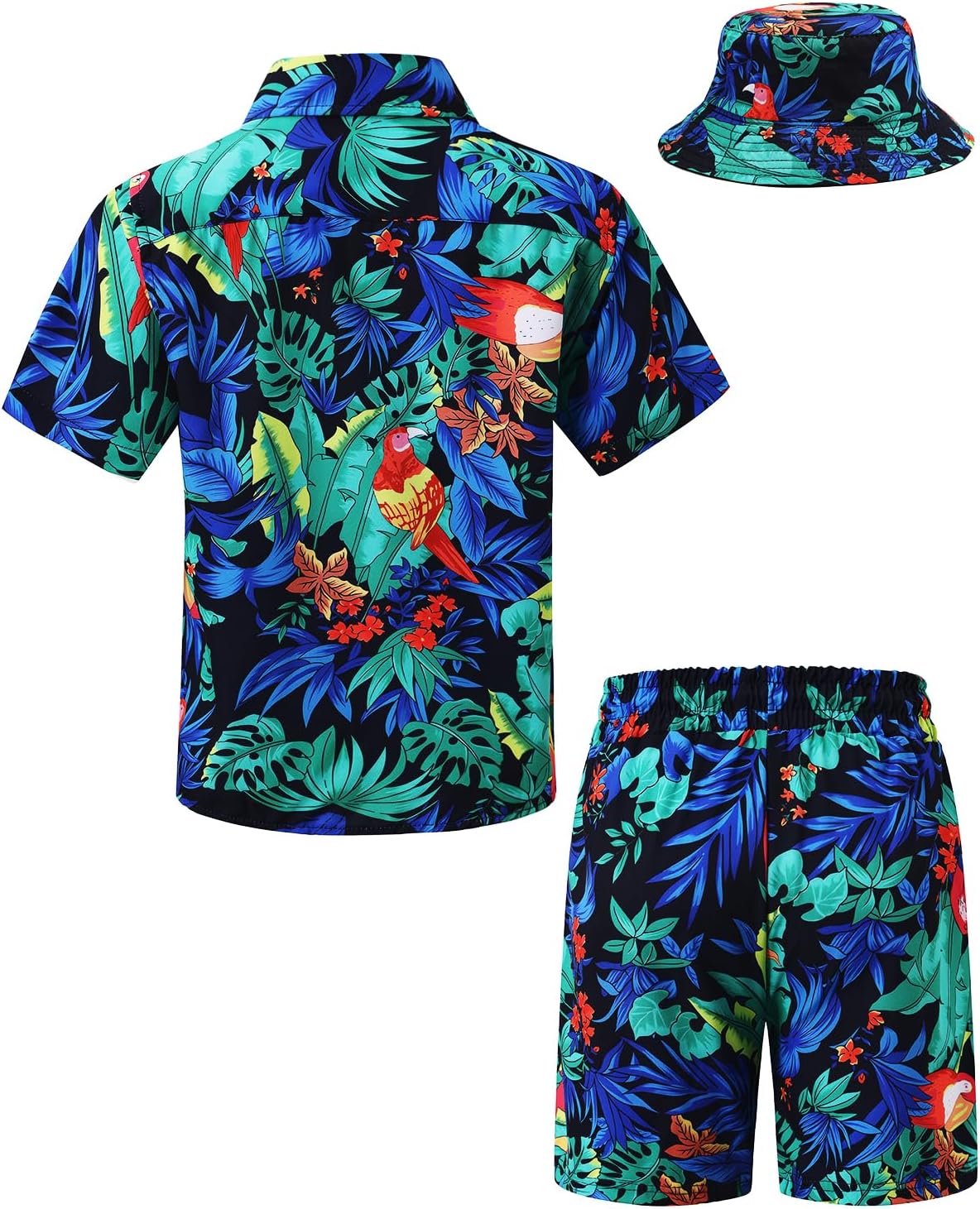 TUNEVUSE Little & Big Boys Hawaiian Button Down Shirts and Short Sets with Bucket Hat Summer Outfits Printed Kids Cabana Set