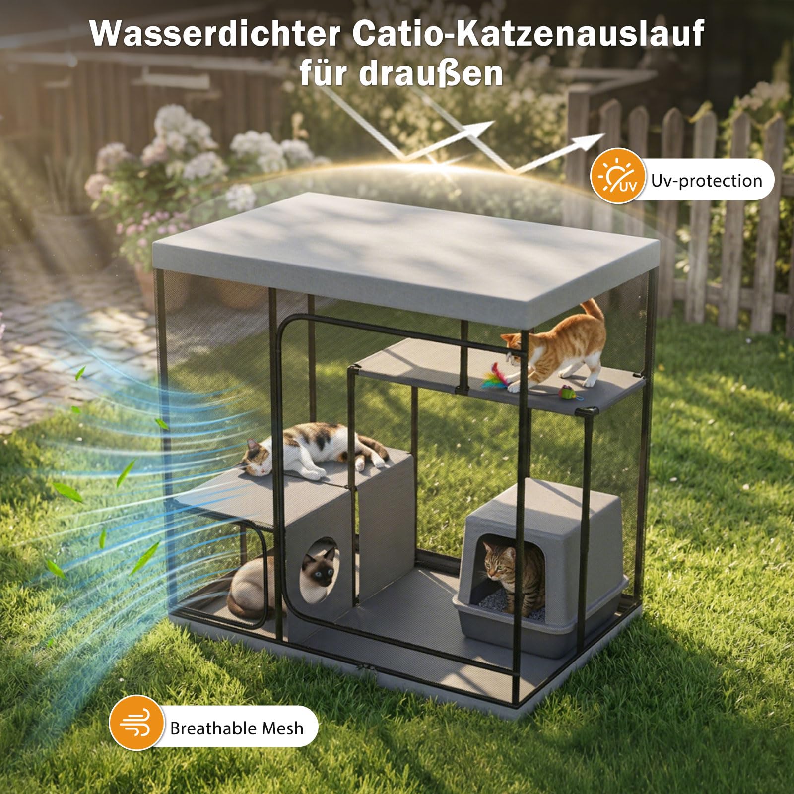 Jaula grande para gatos para interior y exterior, parque para gatos y gatitos, espaciosa jaula de varios pisos
