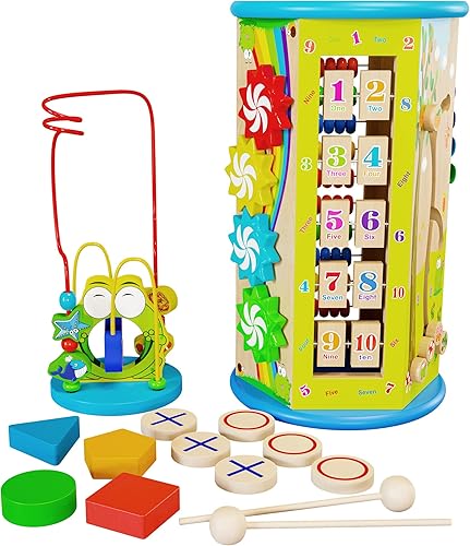 Cubo de actividades de madera para niños pequeños de 1 a 3 años con laberinto de cuentas regalo de cumpleaños cubo de actividades para bebés de 12