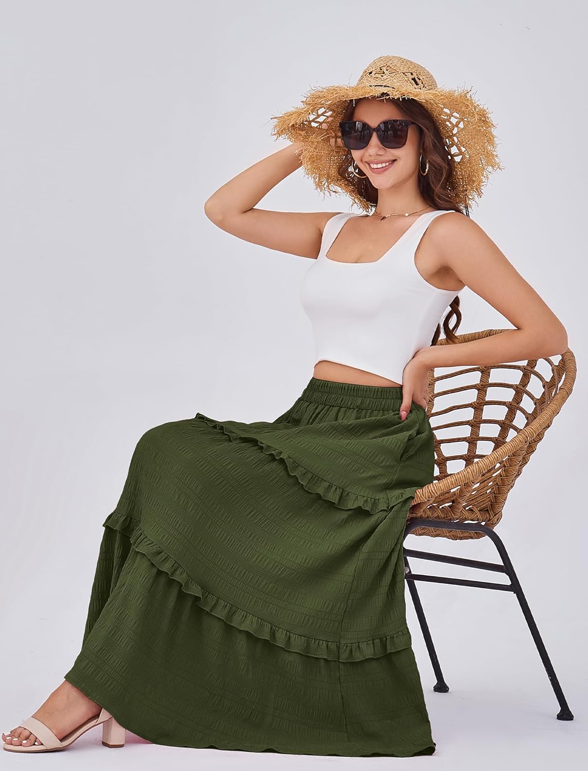 Gracyoga Maxi Skirts for Women Casual Elegant High Waisted A Line Flowy Ruffle Tiered Long Skirt with Pockets - Image 5
