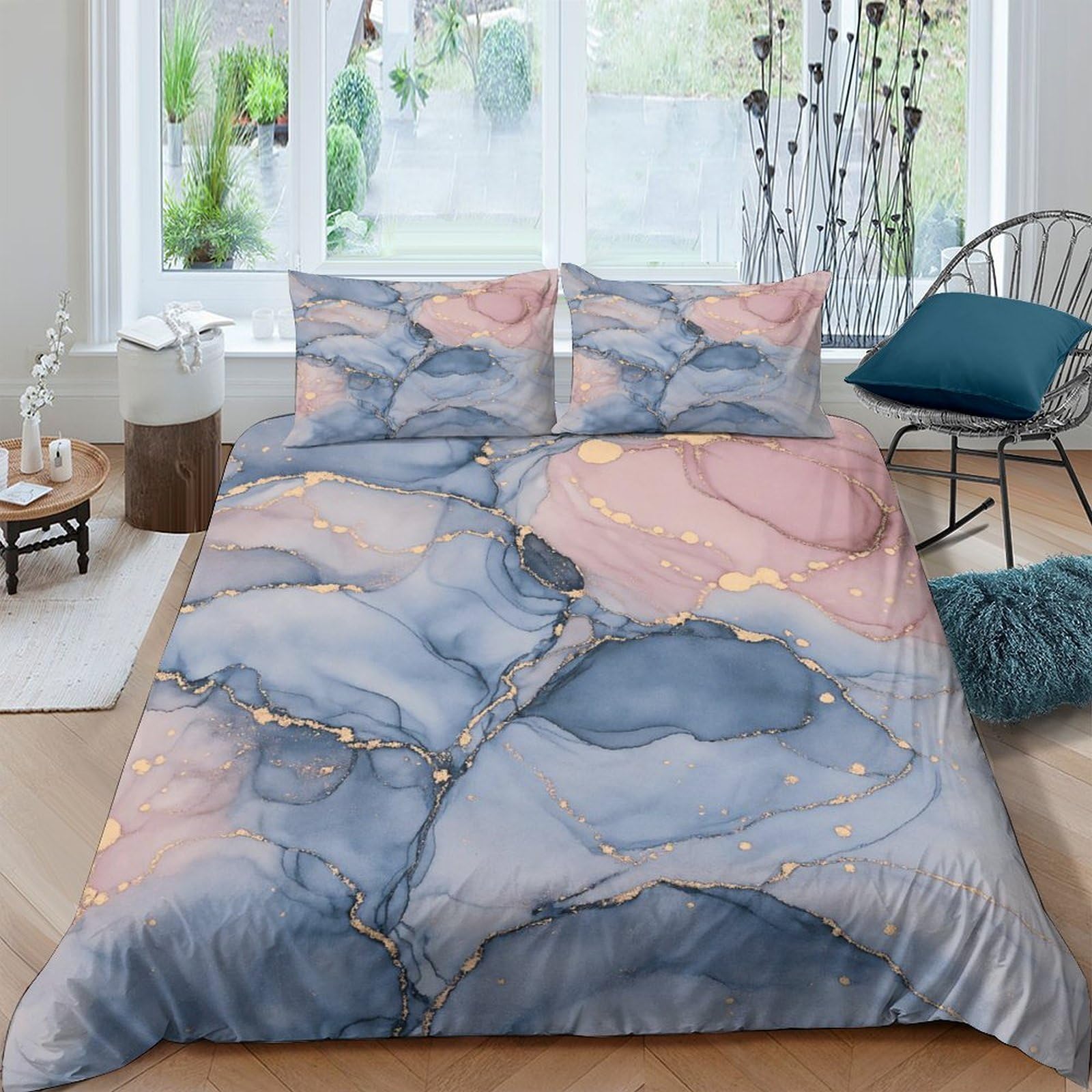 Ctjqhvkz Style-7 3D Printed Marble Watercolor Fitted Sheet Microfiber Grey Pink Abstract Mattress Cover For Bedroom Home Decor Easy Care Single（135X200cm）