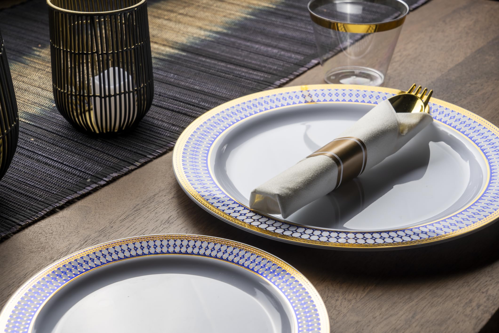 Blue & Gold Disposable Dinnerware Set - 350 Piece -5 Blue & Gold Disposable Dinnerware Set - 350 Piece -5