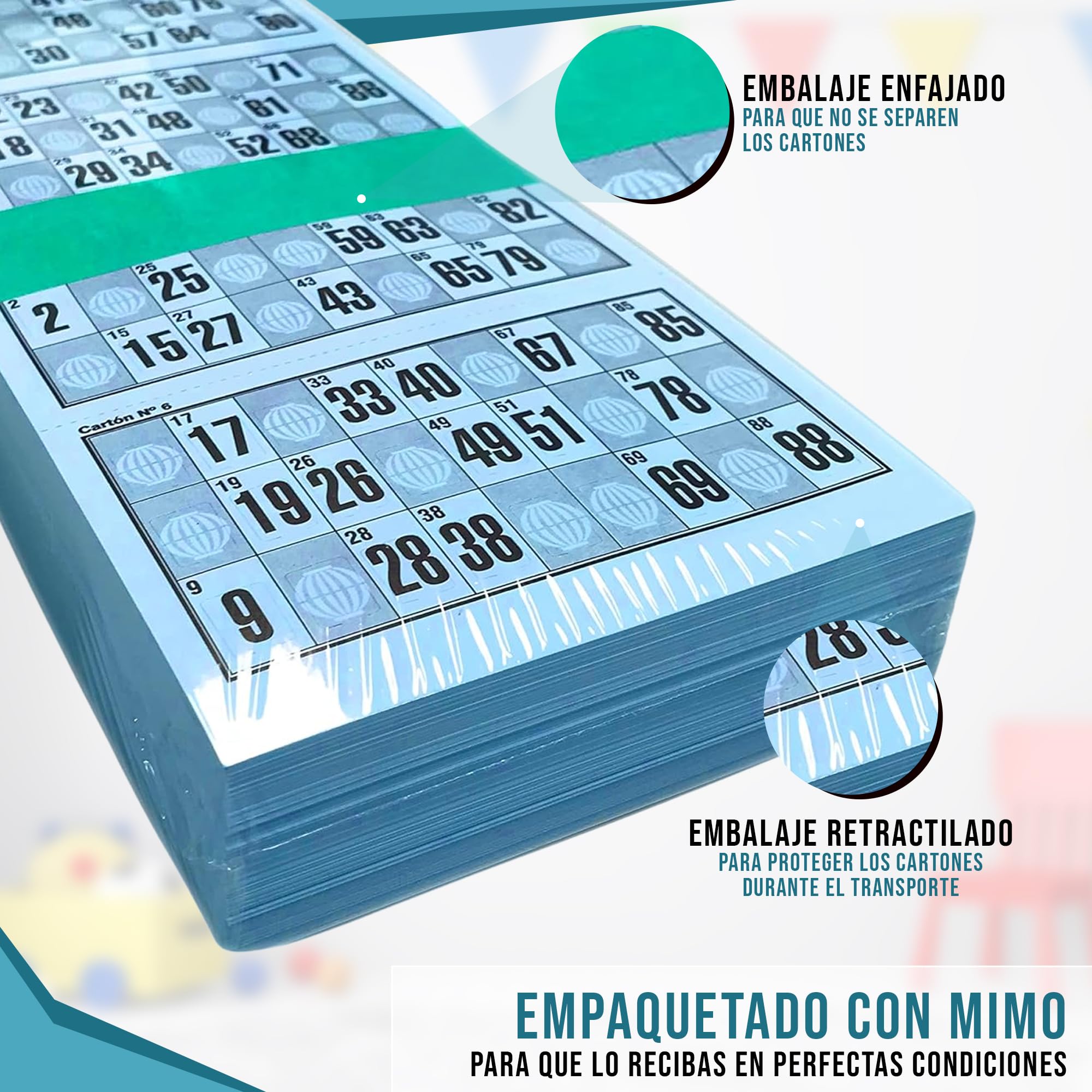 Genérico 318 Cartones Bingo Troquelados Reutilizables 90 Bolas – Cartones de Bingo, Serie Completa Numerada, Juego Tradicional para Eventos y Asociaciones, Pack Completo Listo para Jugar (Azul)