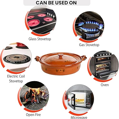 Miniatura 5 de Ancient Cookware, Maceta plana de arcilla mexicana Cazuela, pequeña, 3 cuartos de galón