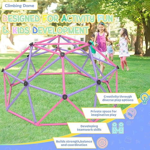 Miniatura 4 de Gardenature Domo de escalada de 6 pies para niños de 3 a 8 años, gimnasio de selva para interiores y exteriores, cúpula geométrica que soporta 440