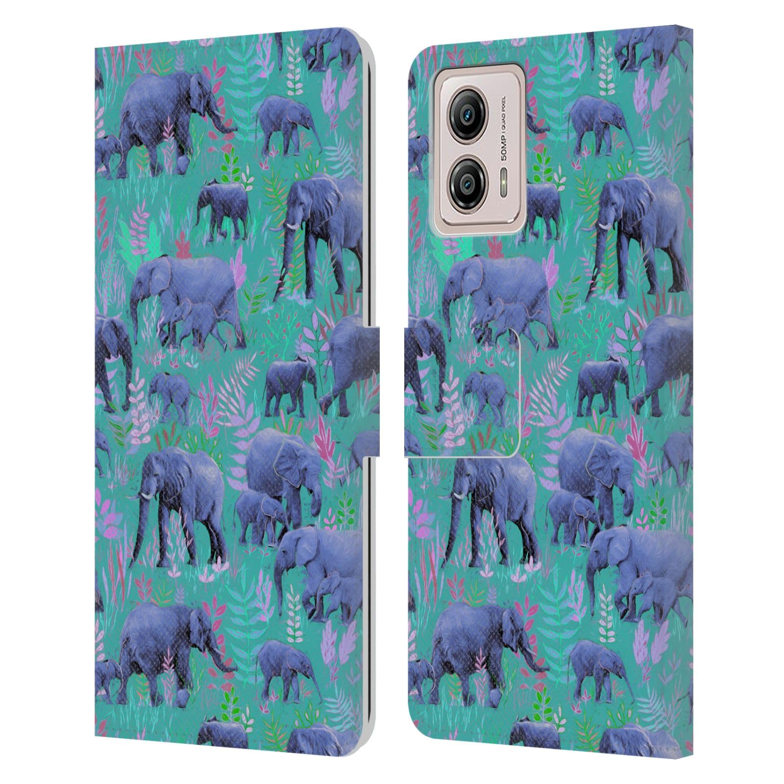 Head Case Designs Officially Licensed Micklyn Le Feuvre Sweet Elephants Animals Leather Book Wallet Case Cover Compatible with Motorola Moto G53 5G