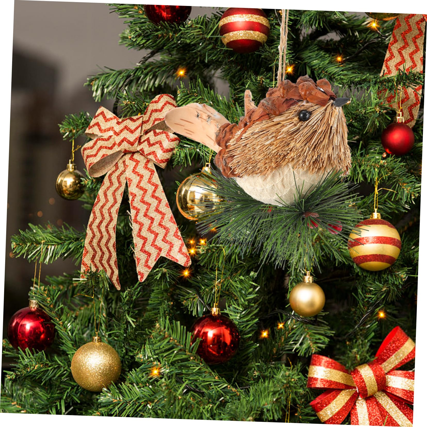 Amosfun 4 Stück Stroh-Vogel-Charme Strickvogel Zum Aufhängen Weihnachtsbaumblasen Szene-hängedekoration Künstliche Vögel Vogelfigur Strohwebender Vogel Kardinales Strohhalm Aus Holz