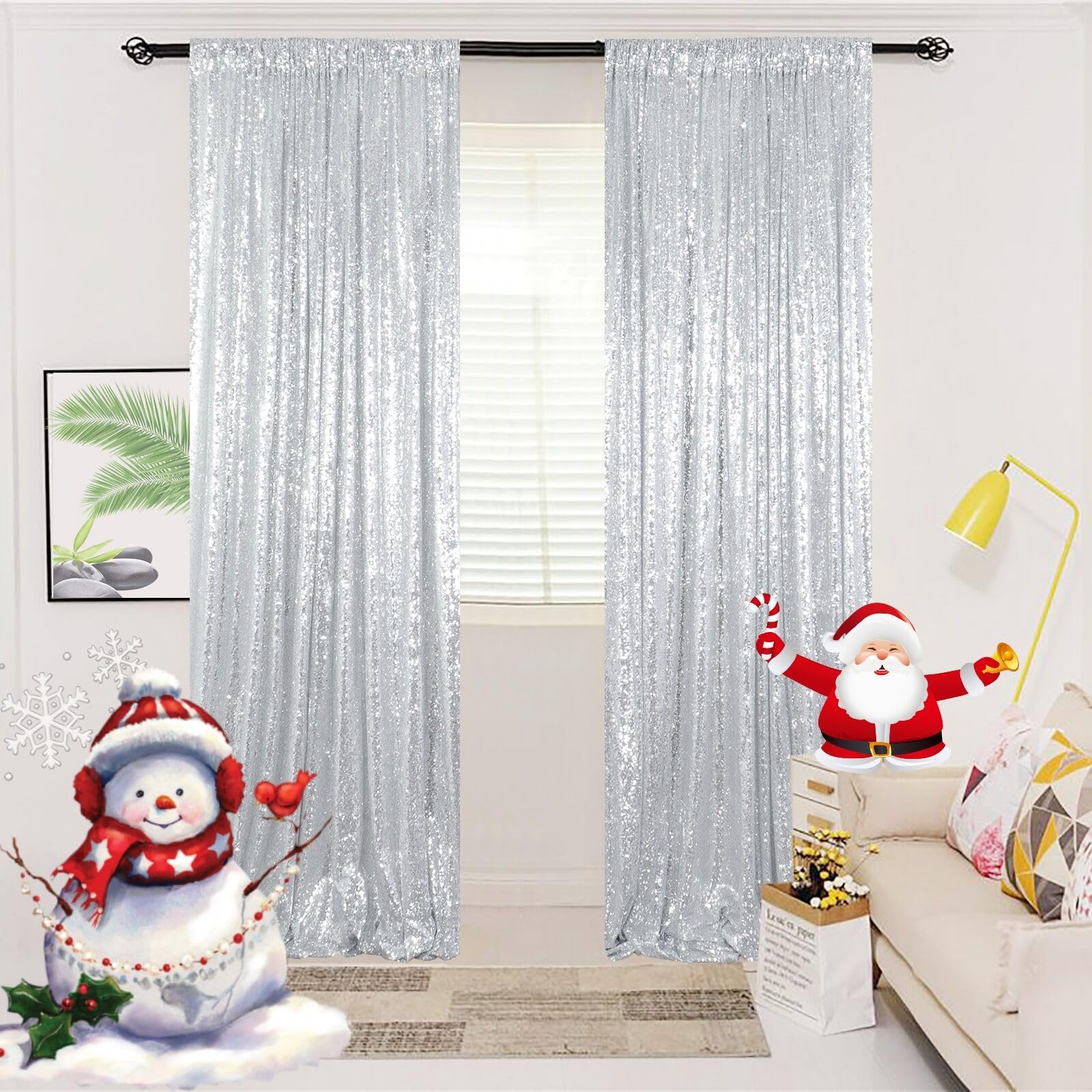 ShinyBeauty Sequin Backdrop 4x10ft Silver Sequin Curtains 2 Panels Wedding Drapes Glitter Backdrop Curtains for Parties Photography Background (