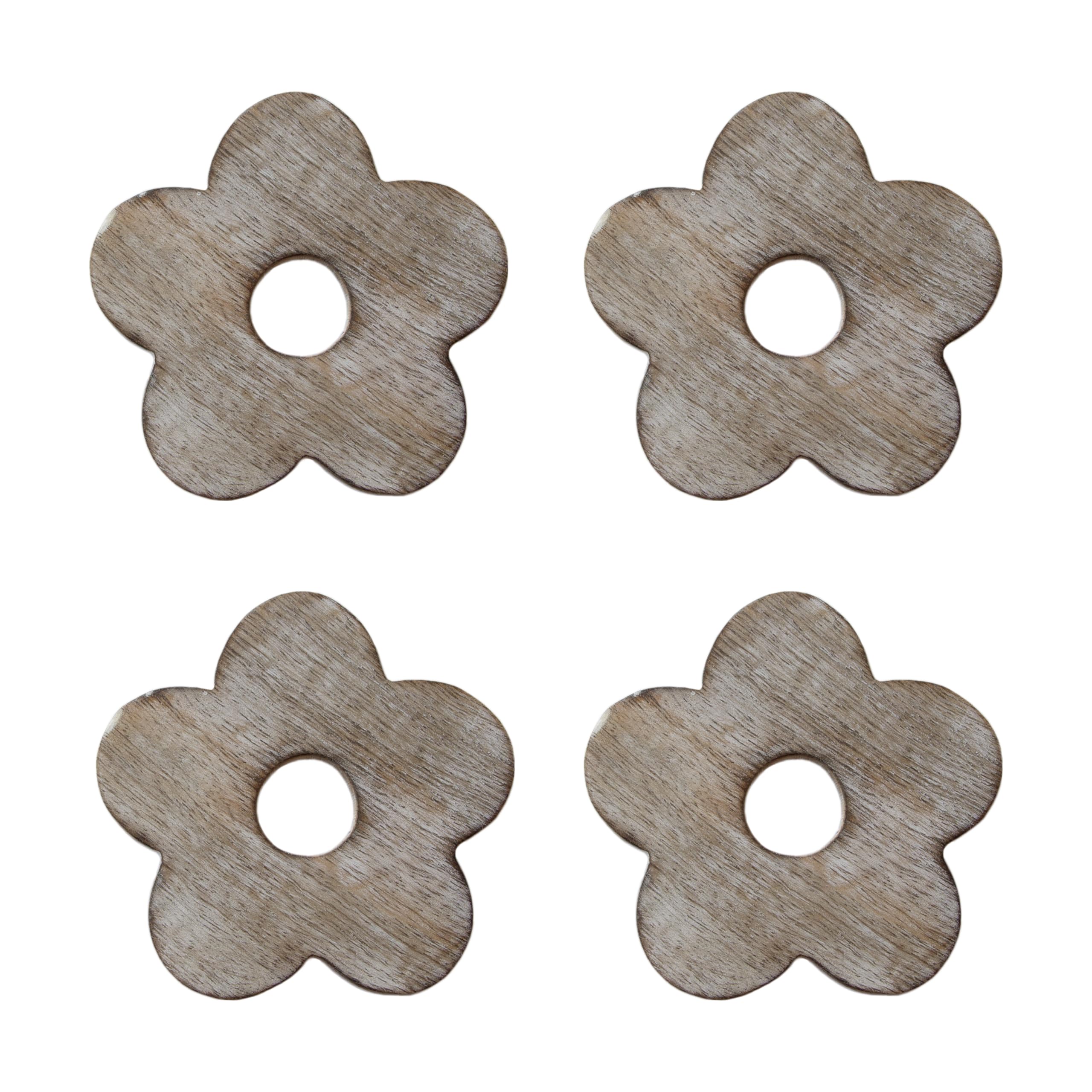 Sass & Belle Wooden Brown Flower Coasters - Set of 4