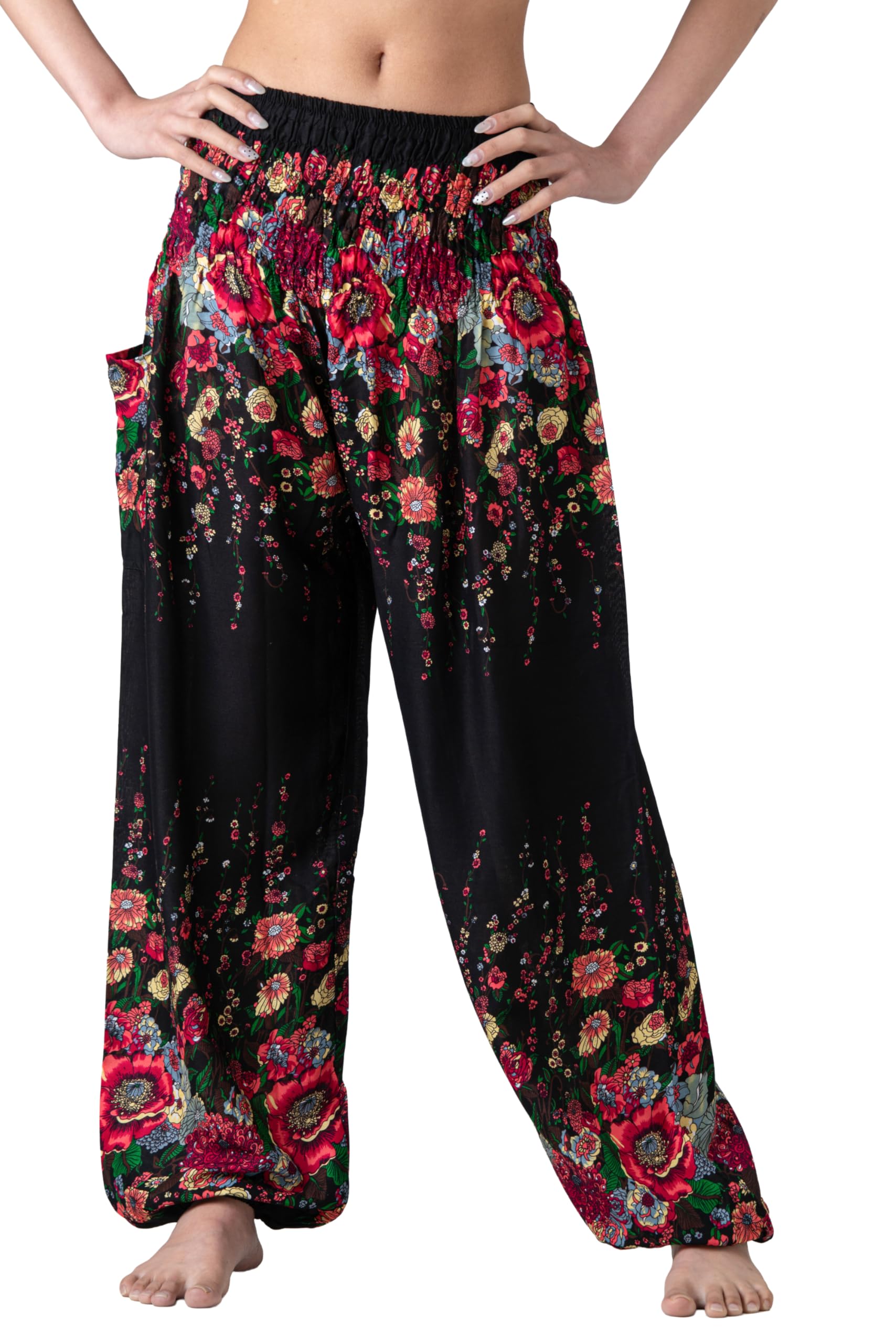 B BANGKOK PANTS Harem Women Hippie Clothes Yoga Pants Bohemian Boho Styles with Pocket Pantalon Femme | Tissu léger, taille et chevilles élastiques confortables, poche latérale, vêtements de plage ou de yoga, style bohème