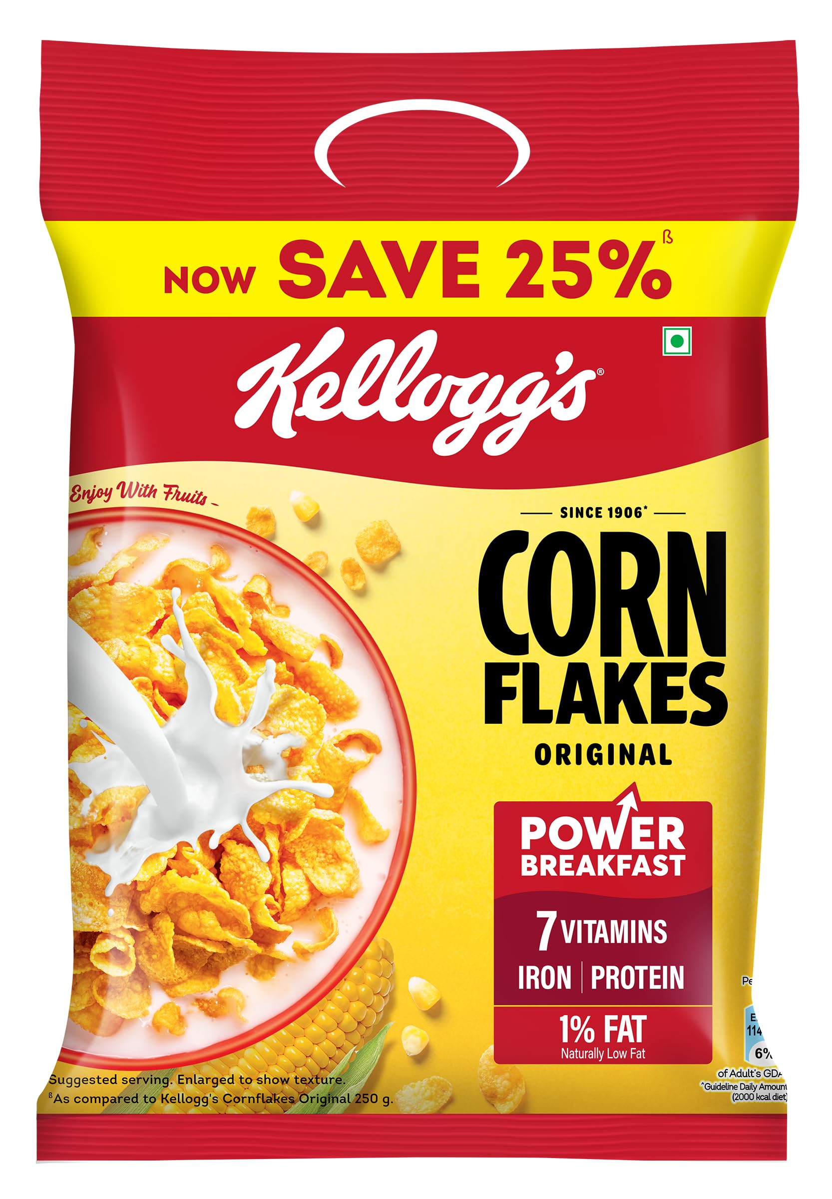 Kellogg's Corn Flakes Original | Power of 5: Energy, Protein, Iron, Calcium, Vitamins B1, B2, B3 & C | Cornflakes, Breakfast Cereal | Naturally Cholesterol Free, 251g/ 260g/ 275g (Weight May Vary)-image-10