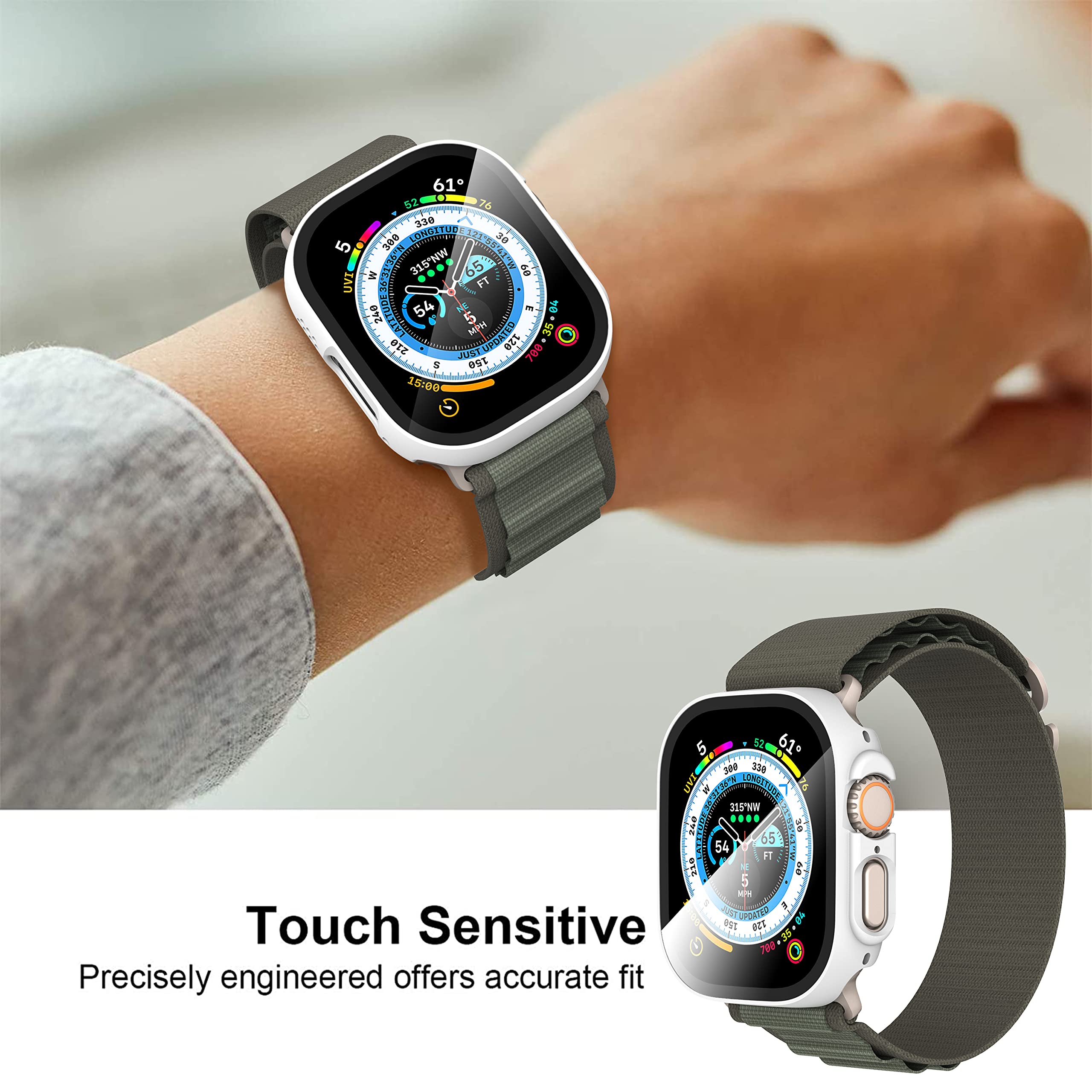 Diruite 2 Pezzi Cover per Apple Watch Ultra/Ultra 2 49mm Vetro Temperato Pellicola Protettiva,Protezione Dello Schermo PC Rigido,Custodia Protettiva Ultrasottile per iWatch Ultra/Ultra 2 49mm