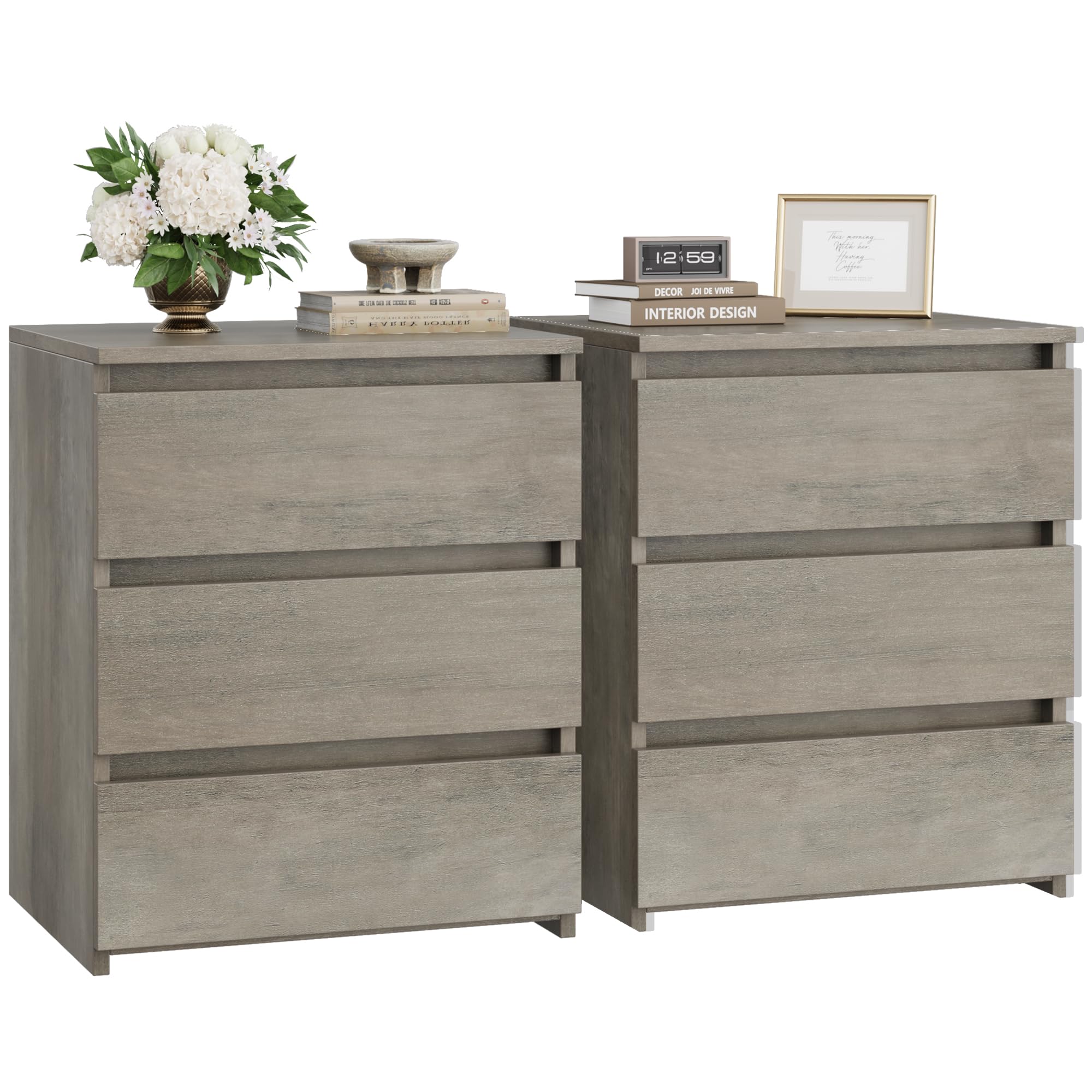 Amazon.com: FOTOSOK Nightstand Set of 2 Nightstand with 3 Drawers