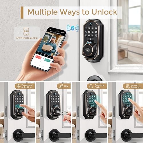 Miniatura 3 de Cerradura inteligente de video WiFi con cámara y timbre - entrada sin llave 5 en 1, huella digital, teclado, control de aplicaciones, audio