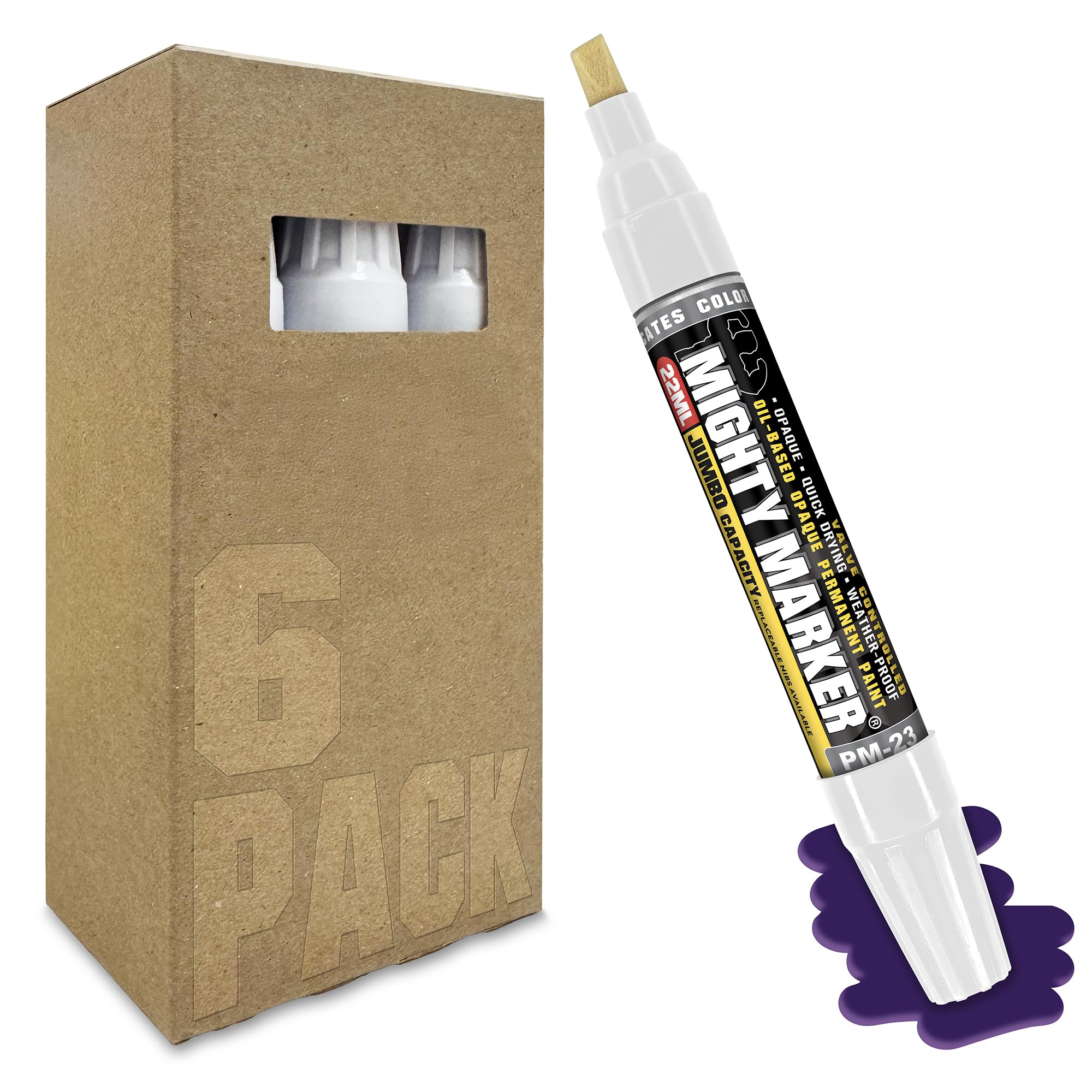 Mighty Marker PM-23 Jumbo Paint Marker, Oil-Based Xylene Paint, Quick-Drying, Chisel Tip, Fade-Resistant, Marks Through Rust, Water, and Oil, for