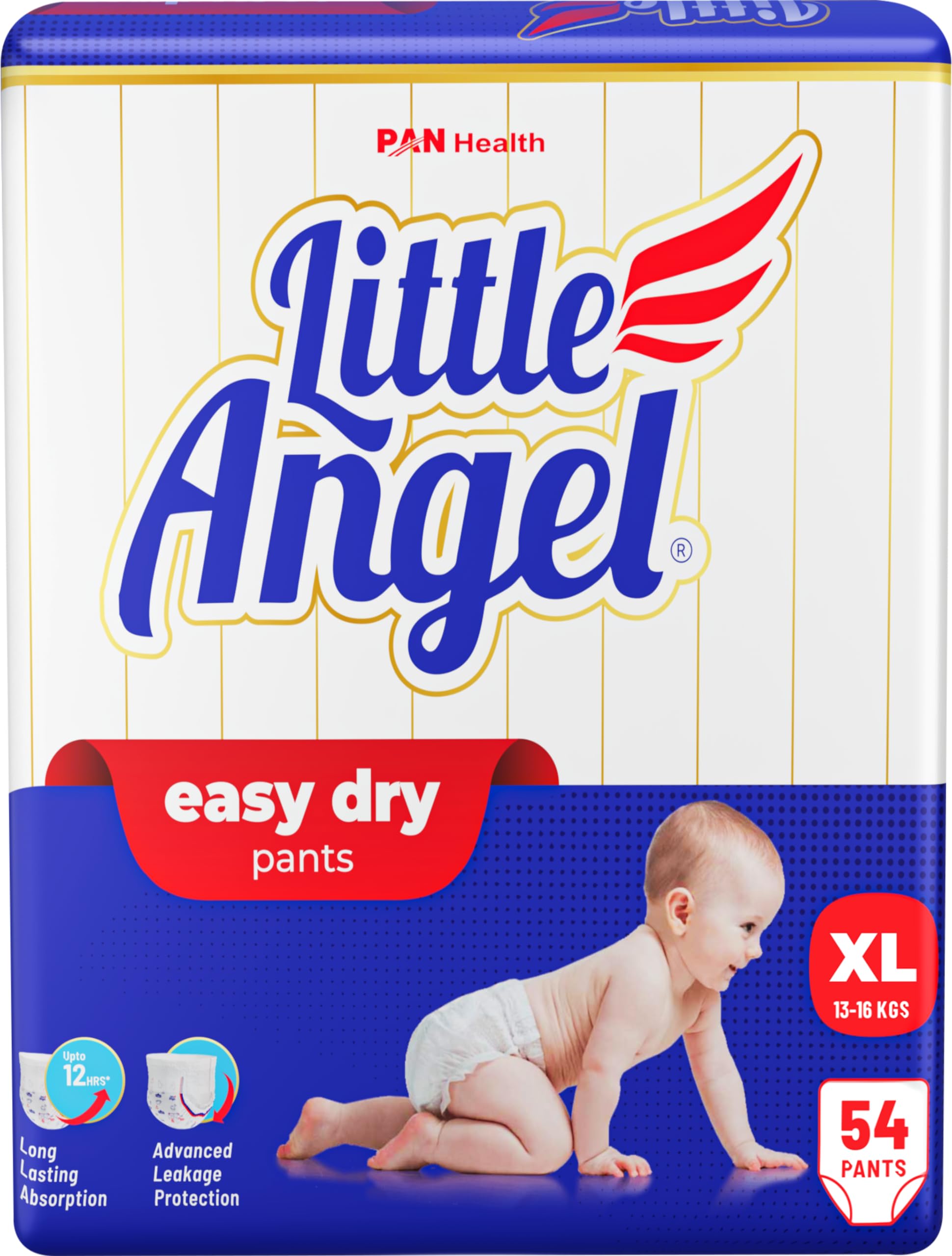 Little Angel Baby Easy Dry Diaper Pants With 12 Hrs Absorption (XL) Size 54 Count, 7-12 Kgs - XL (54 Pieces)