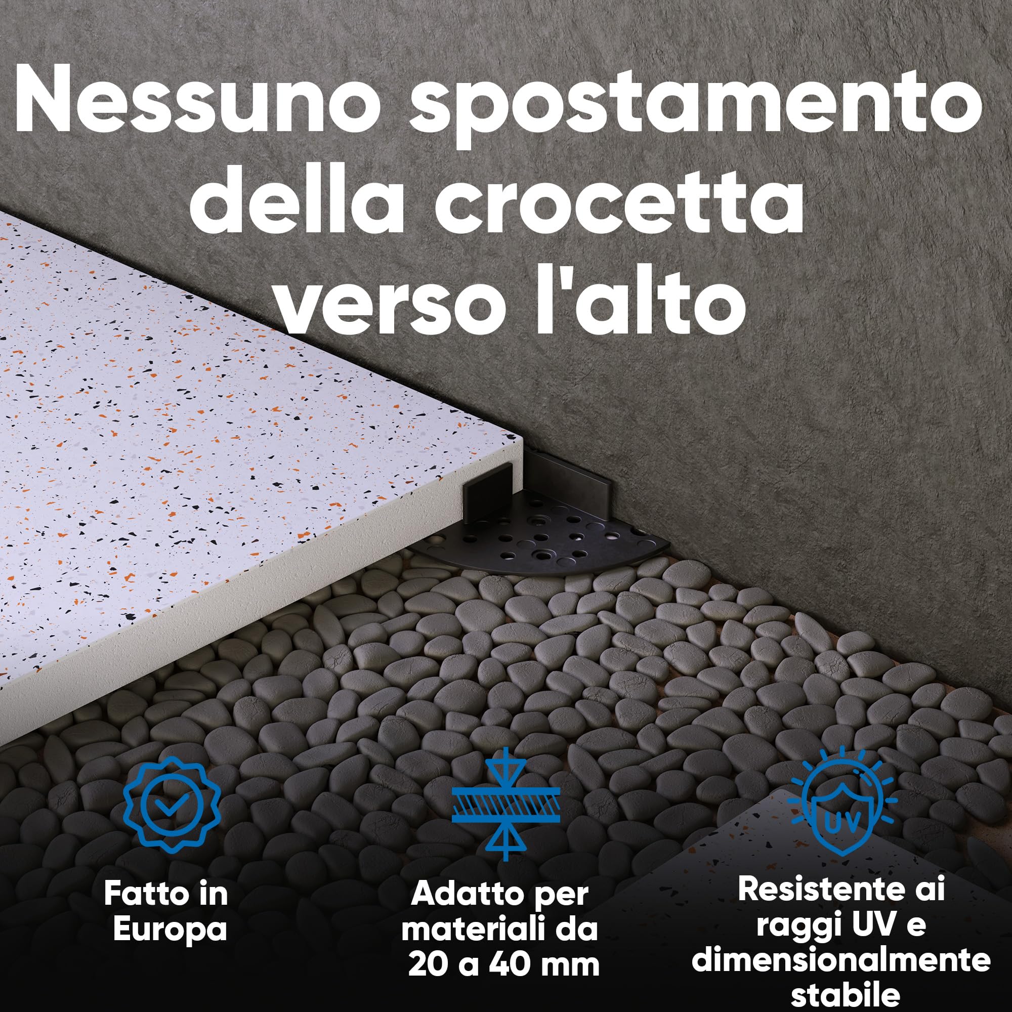 Bauhandel24 supporti regolabili pavimento croce per fughe 3 mm nero per pannelli da terrazzo cuscinetti in ghiaia con piatti per esterni posa semplice lastre cemento pietra naturale 50 pezzi balcone
