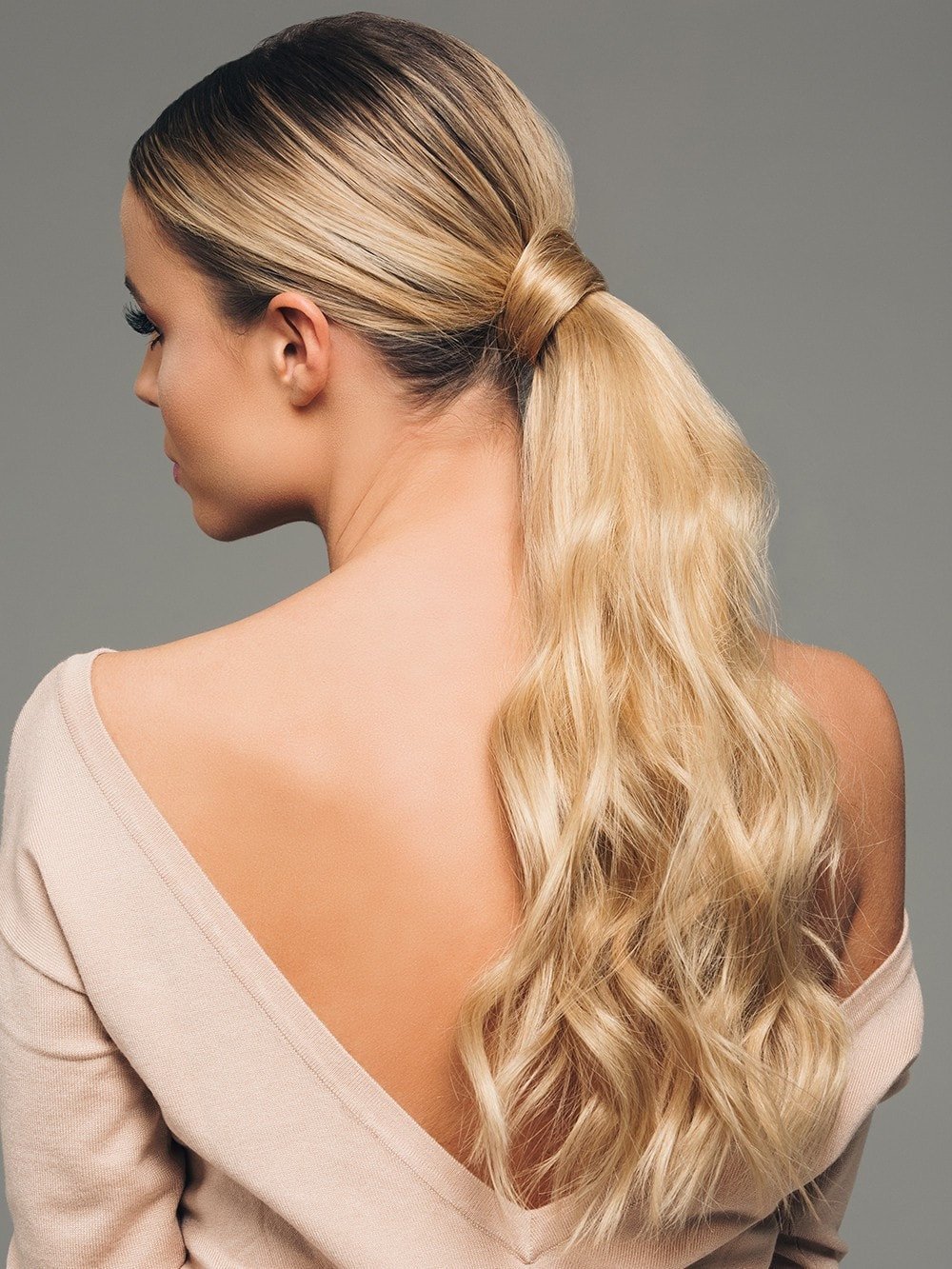 Hairdo Clip in 16in Human Hair wrap around pone R6HH Medium Auburn color