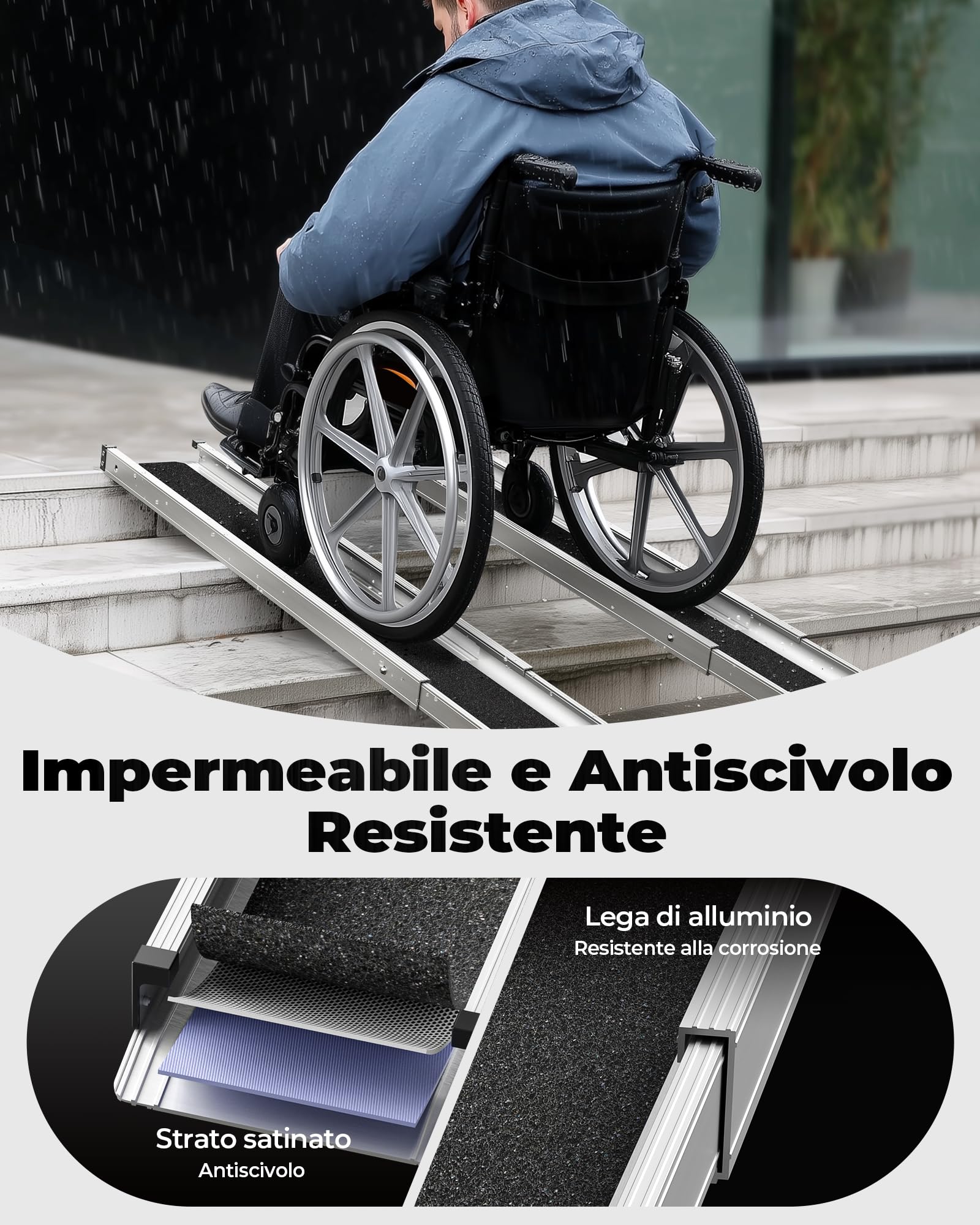 FACHNUO Rampa a Telescopio per Carrozzine 184 cm con borsa da riporre - Rampa per scooter in alluminio (carico 272 kg), design pieghevole leggero per marciapiedi/veicoli/soglie, Confezione da 2