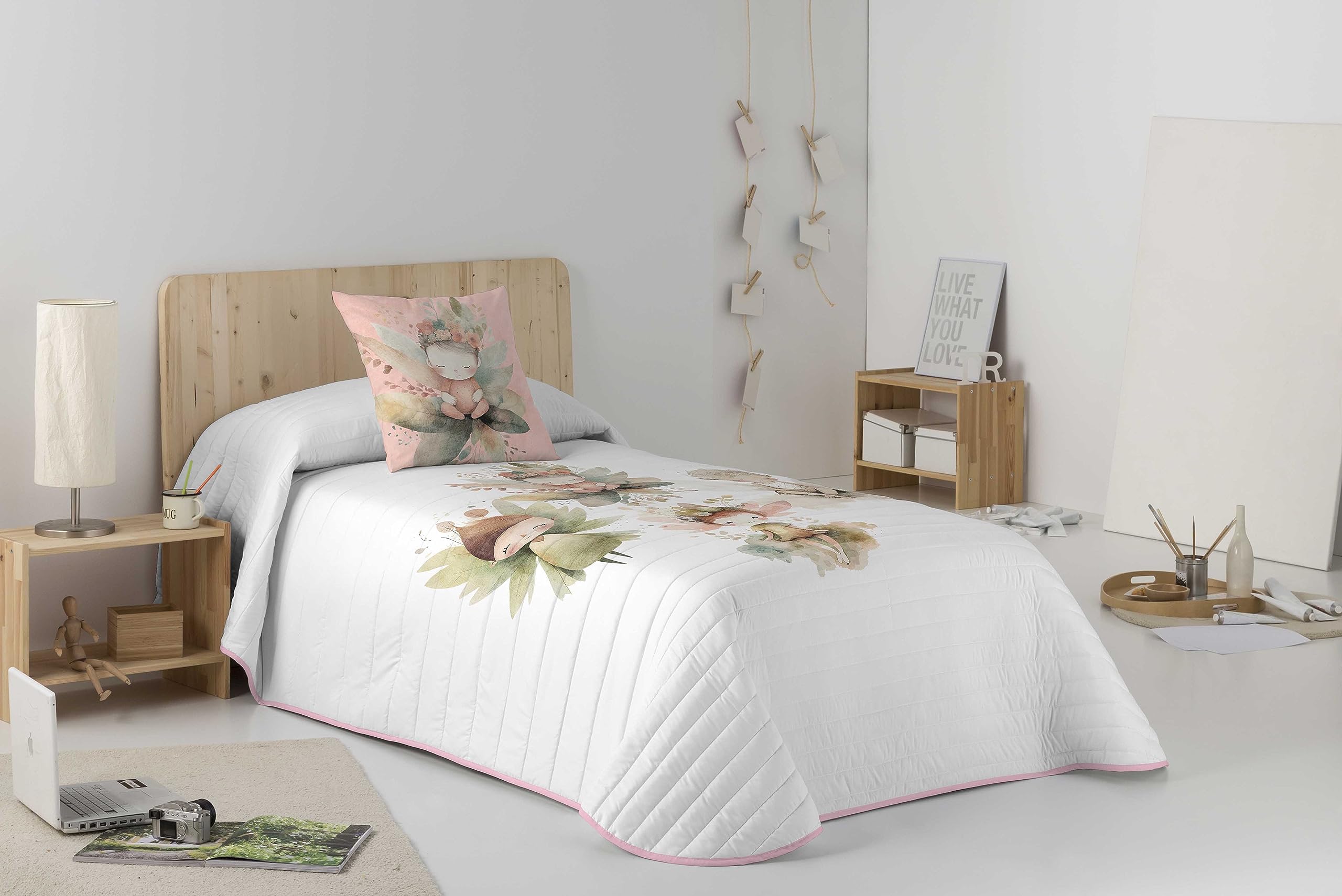 NATURALS Colcha Bouti Cama 105, Colcha con un Ligero Relleno 200x260 + 1 Funda de cojín 50x50 cm, FALA