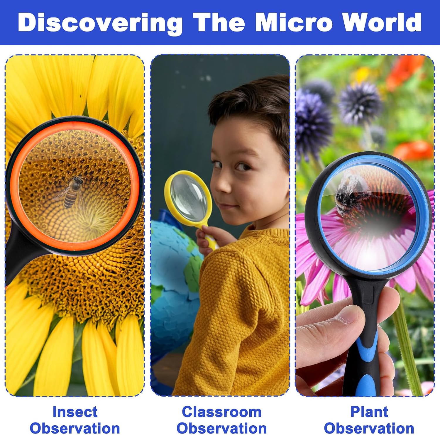 12 Pack Magnifying Glass, 50 mm 10 X Glasses Lens Reading Magnifier for Kids and Seniors, Non-Slip Handheld Magnifying Glass for Close Work, Nature Exploration image 5
