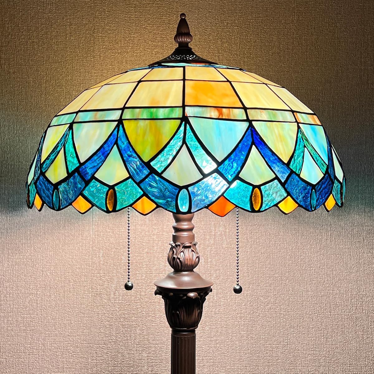 Tiffany Floor Lamp for Living Room,Antique Style Tall Standing Lamp,Stained Glass Lamp Shade,Pole Light Reading for Bedroom Office