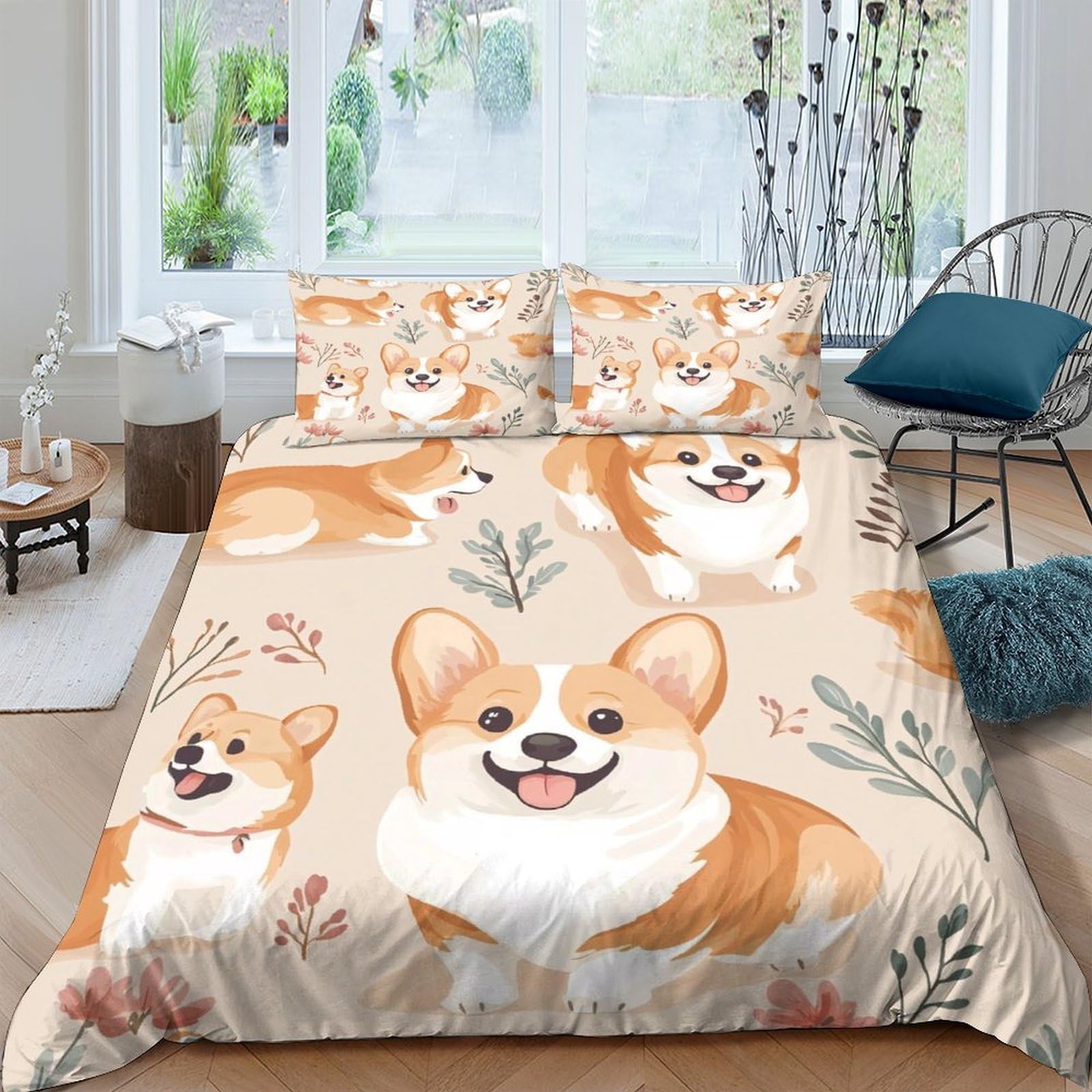 Ctjqhvkz Style-7 3D Printed Corgi Dog Fitted Sheet Microfiber Soft Animal Cartoon Bed Cover For Bedroom Dorm Mattress Protection Decor Single（135X200cm）