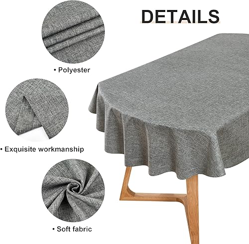 Miniatura 5 de Wolkemer Mantel ovalado de lino sintético resistente a las arrugas, mantel de tela resistente a las arrugas, 60 x 102 pulgadas, color carbón,