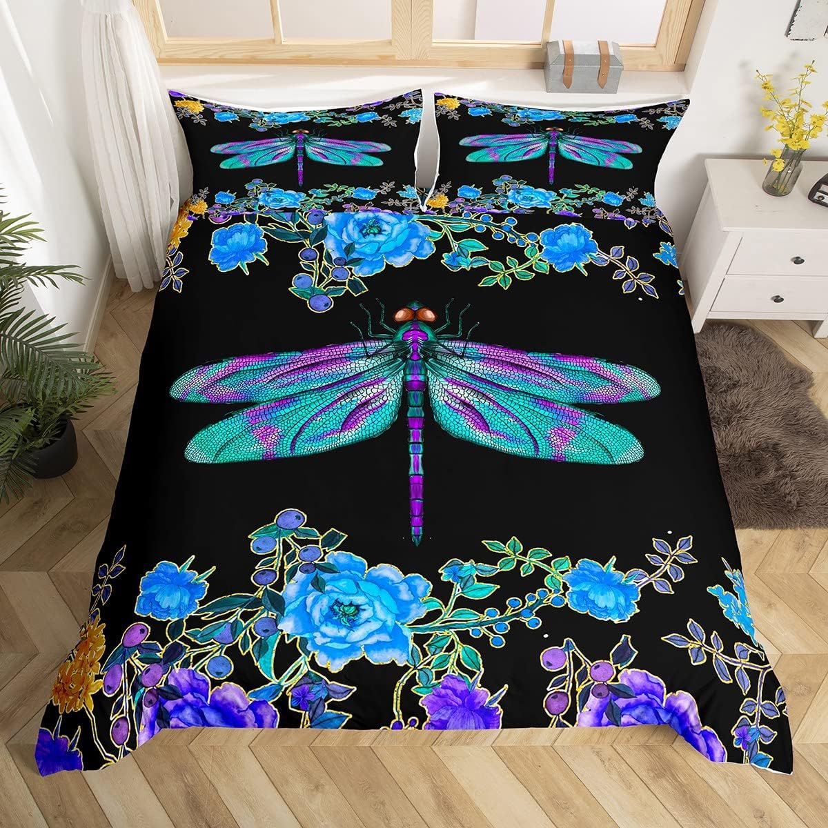 Blue Rose Dragonfly Bedding Set Dragonfly Comforter Cover