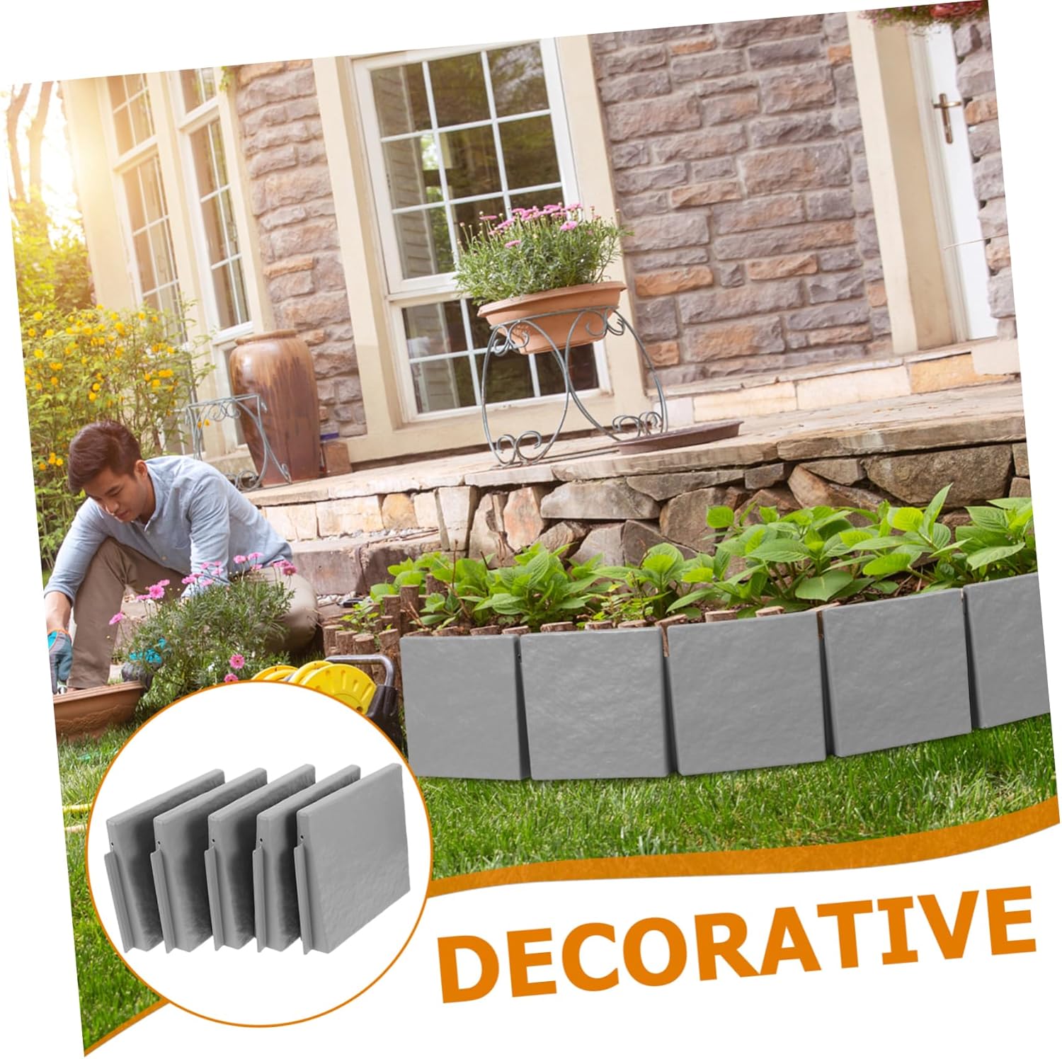 BESTonZON 5pcs Faux Stone Landscape Edging Borders with Anchoring Spikes Weatherproof Garden Edging for Flower Beds and Paths Effortless Installation for Outdoor Landscaping