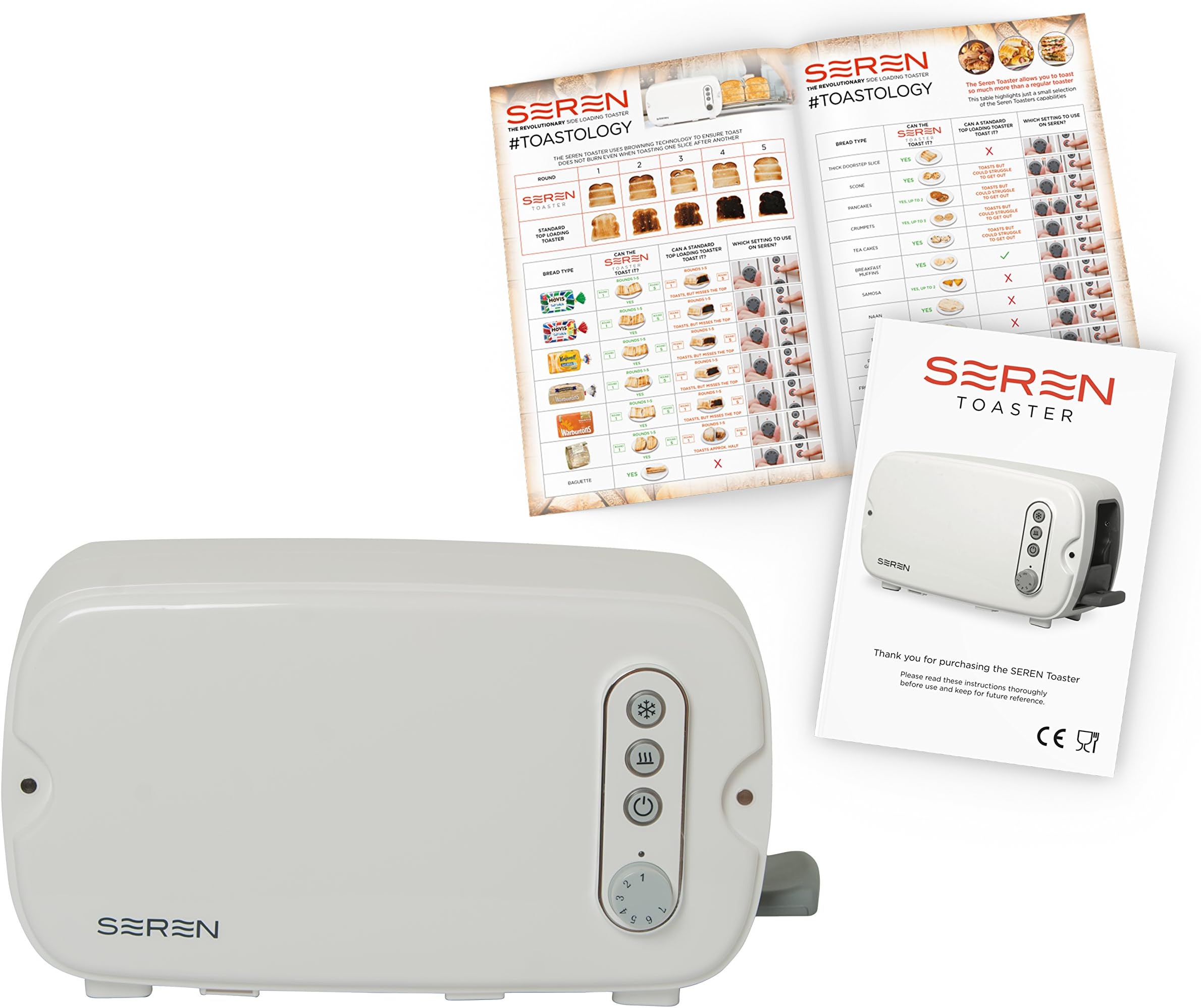 Seren Toaster, 2 slice, multipurpose toaster with two slice side loading rack, Cream