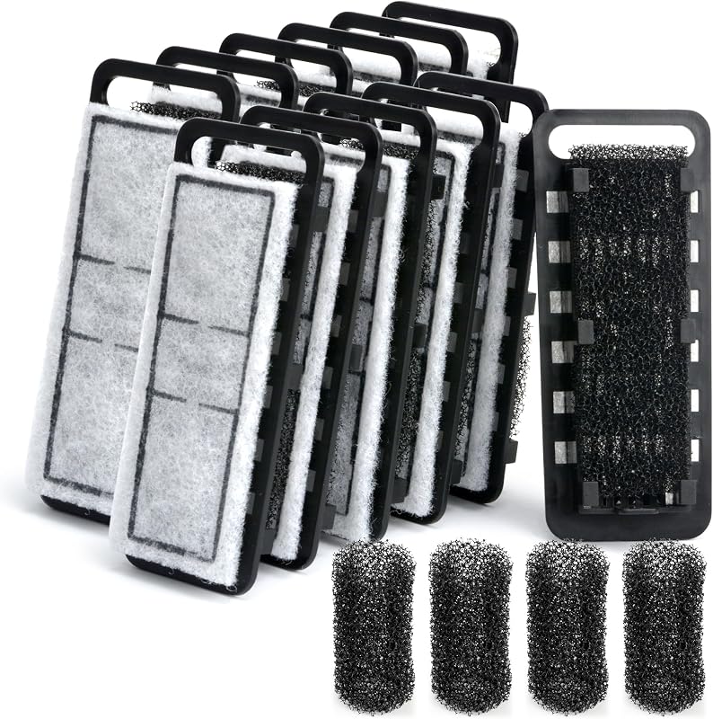 NICREW Slim Aquarium Filter Cartridges (12 pcs) with Intake Sponges (4 pcs)