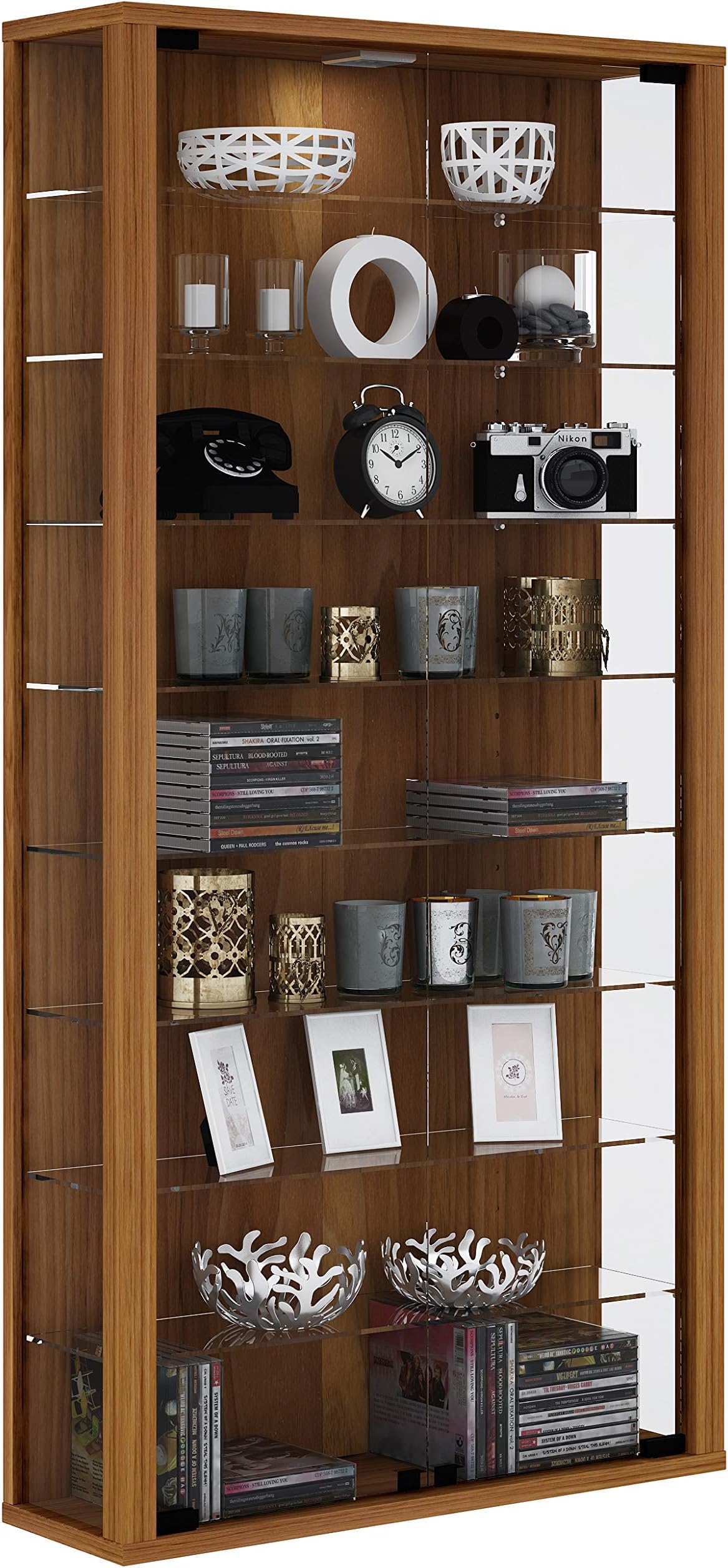 VCM Wall Cabinet Vitrosa Maxi core Walnut/with LED Lighting