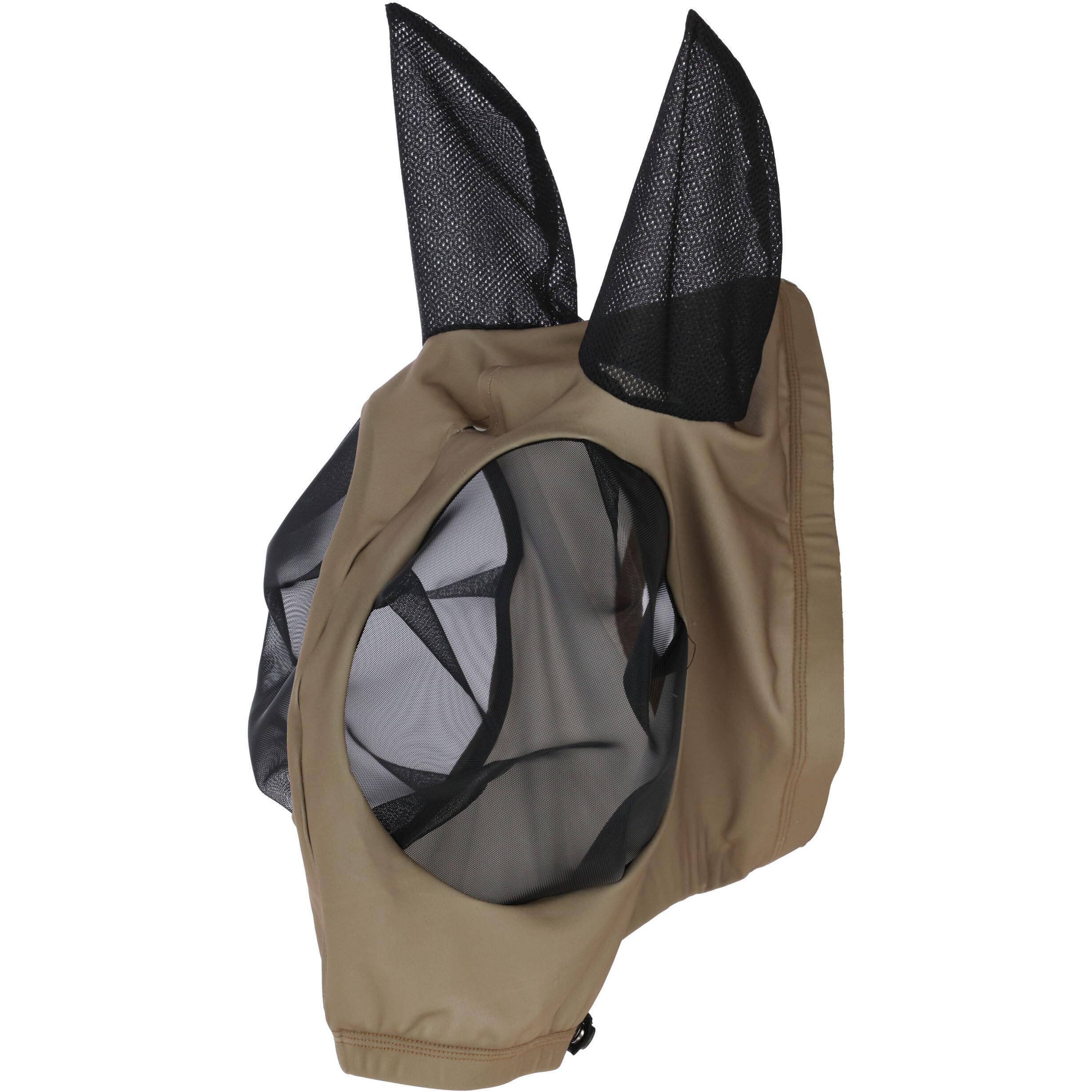 COVALLIERO FinoStrech FS26 - Máscara antimoscas con cremallera para caballo, elástica y ligera, protección para los ojos y la cabeza (nogal, mazorca)